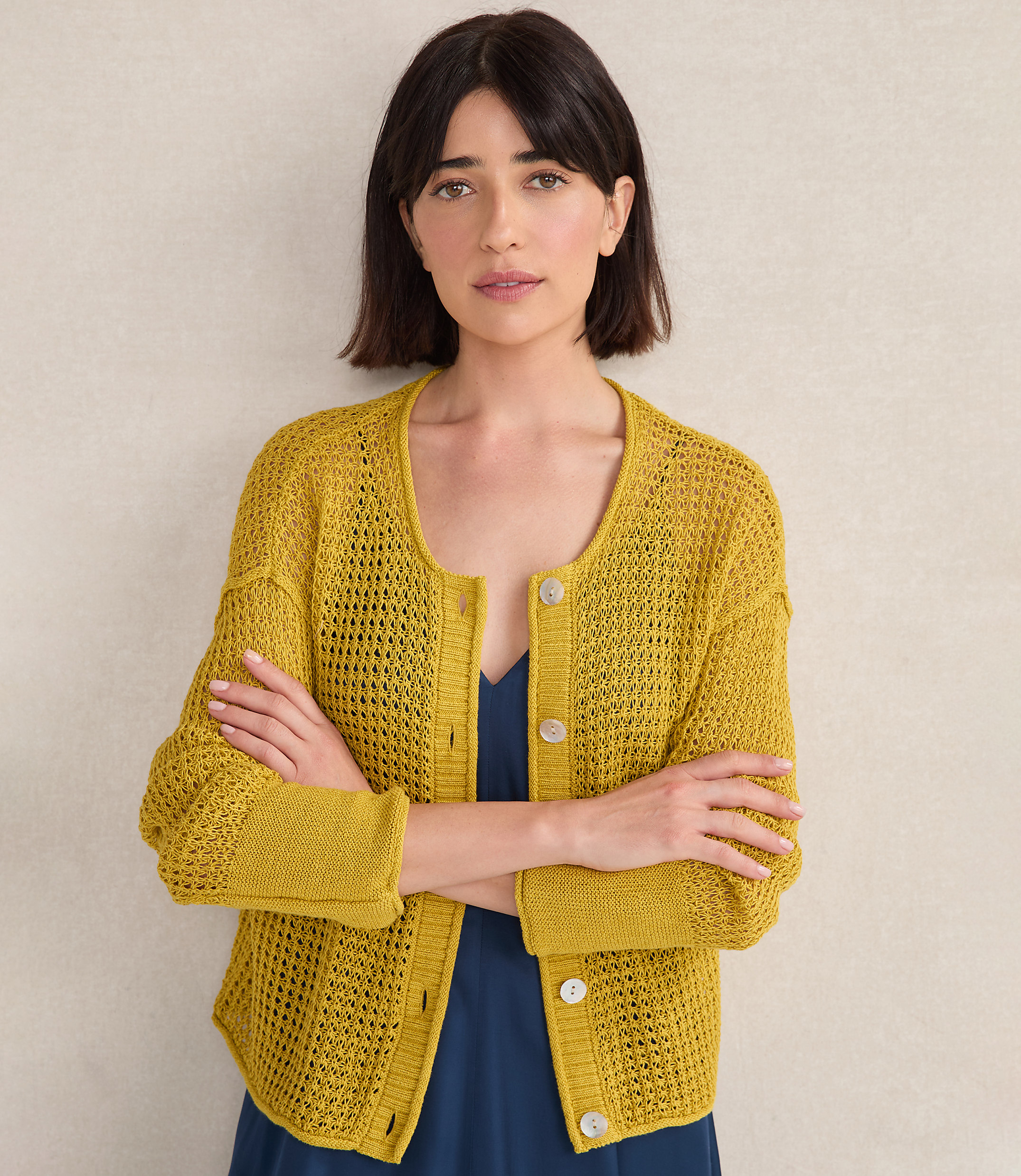 Haven Well Within Organic Cotton Linen Open Stitch Cardigan