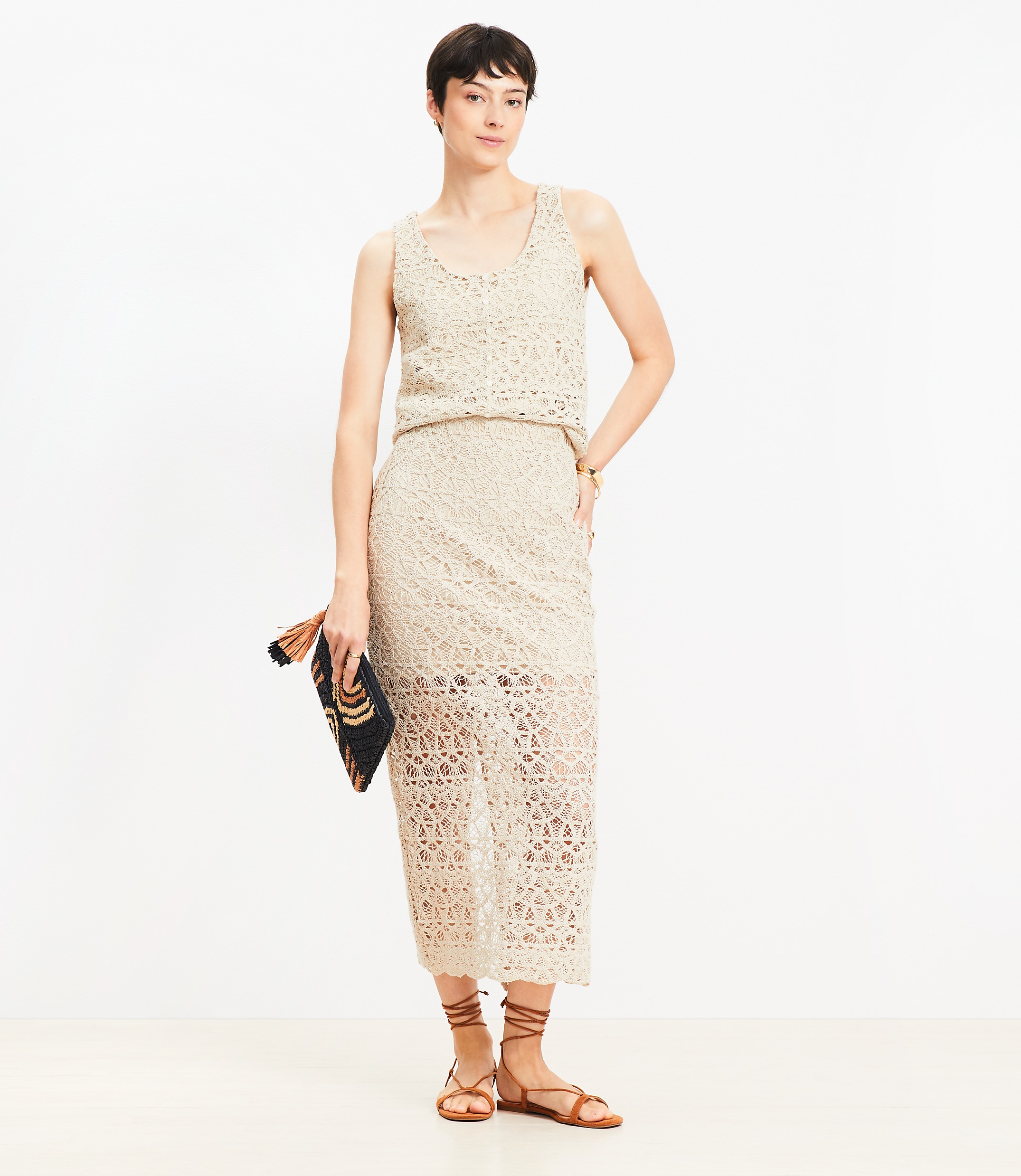 Petite Scalloped Crochet Midi Skirt