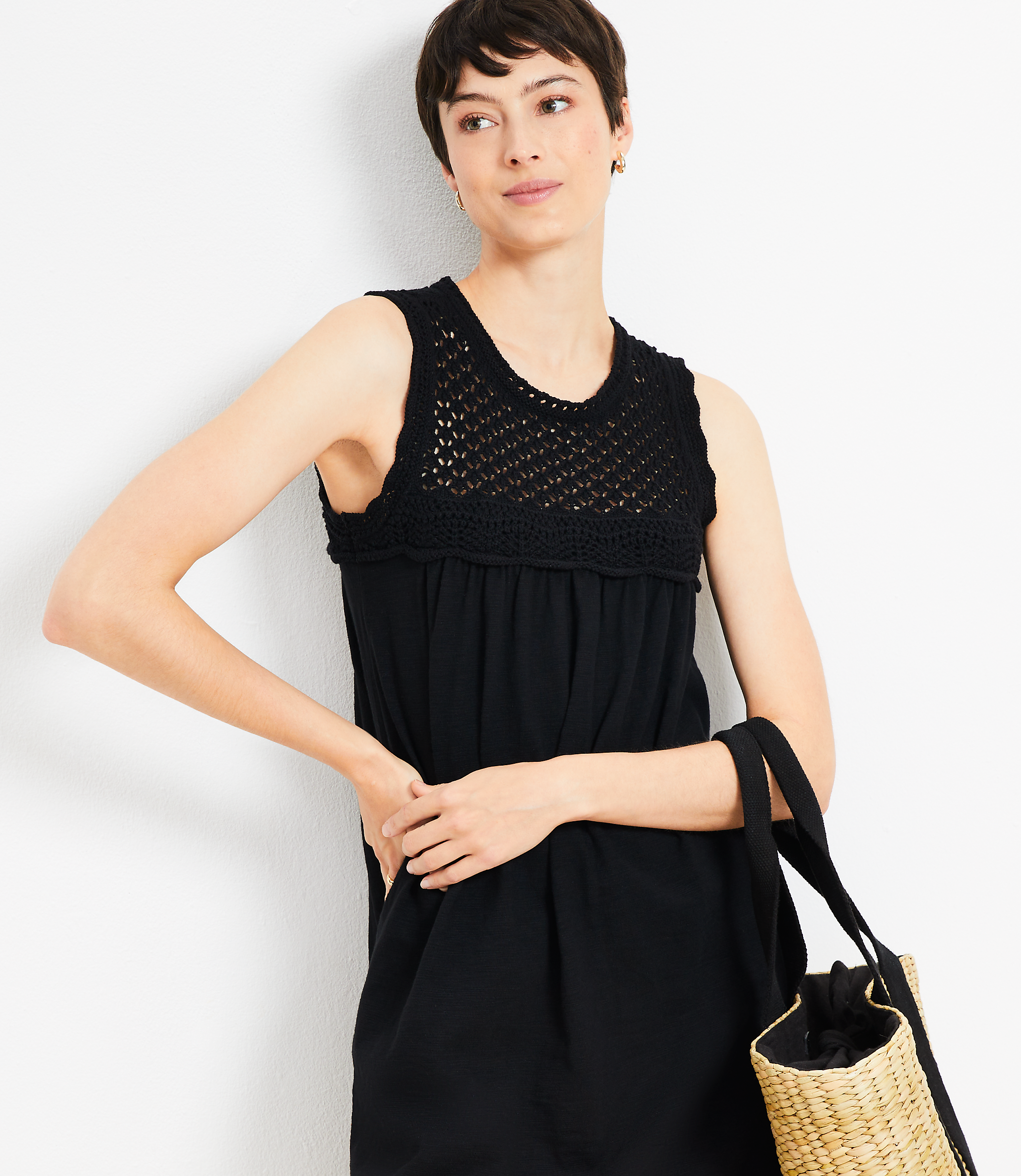 Crochet Yoke Mini Dress