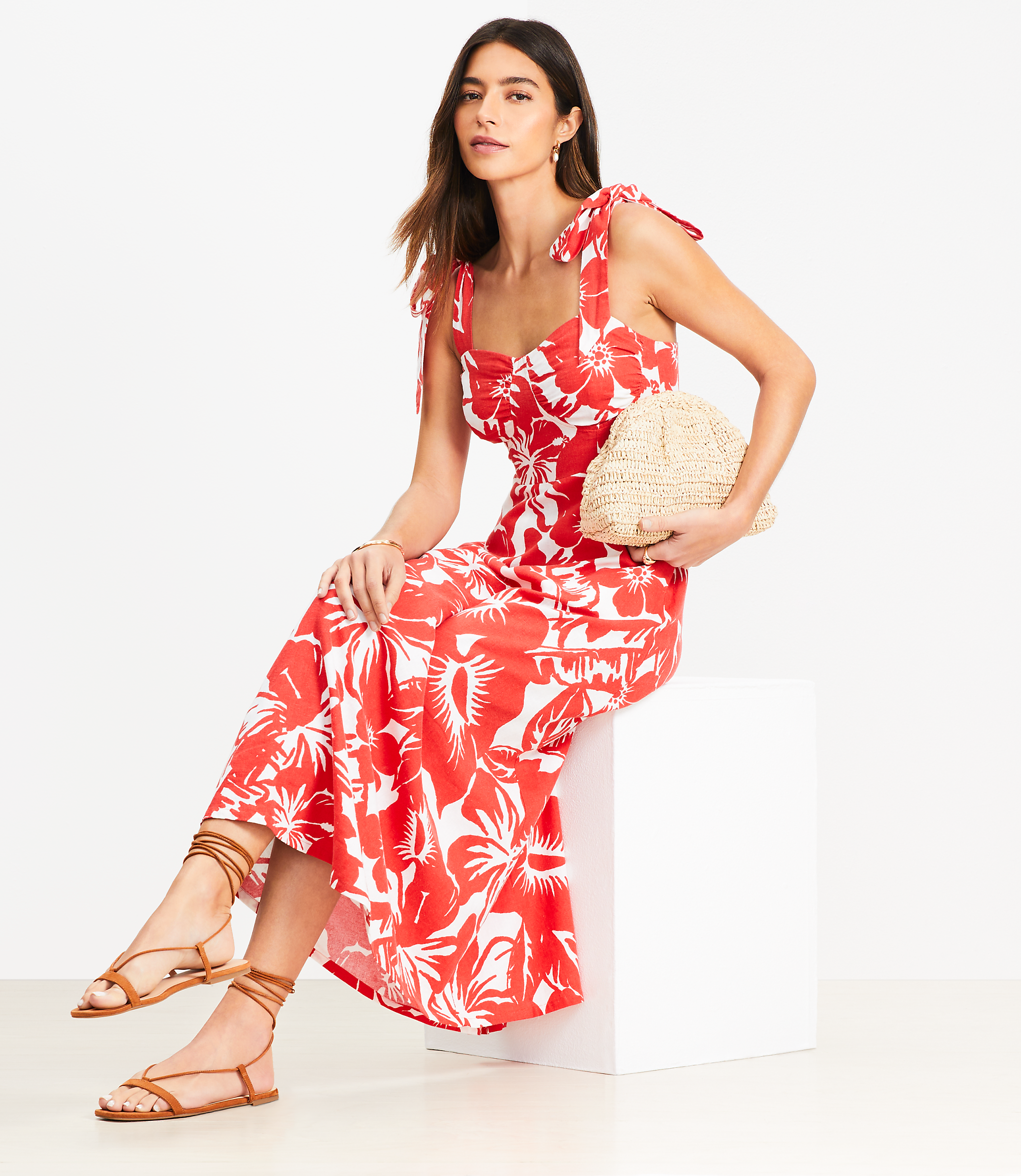 LOFT Beach Tropical Tie Strap Maxi Pocket Dress