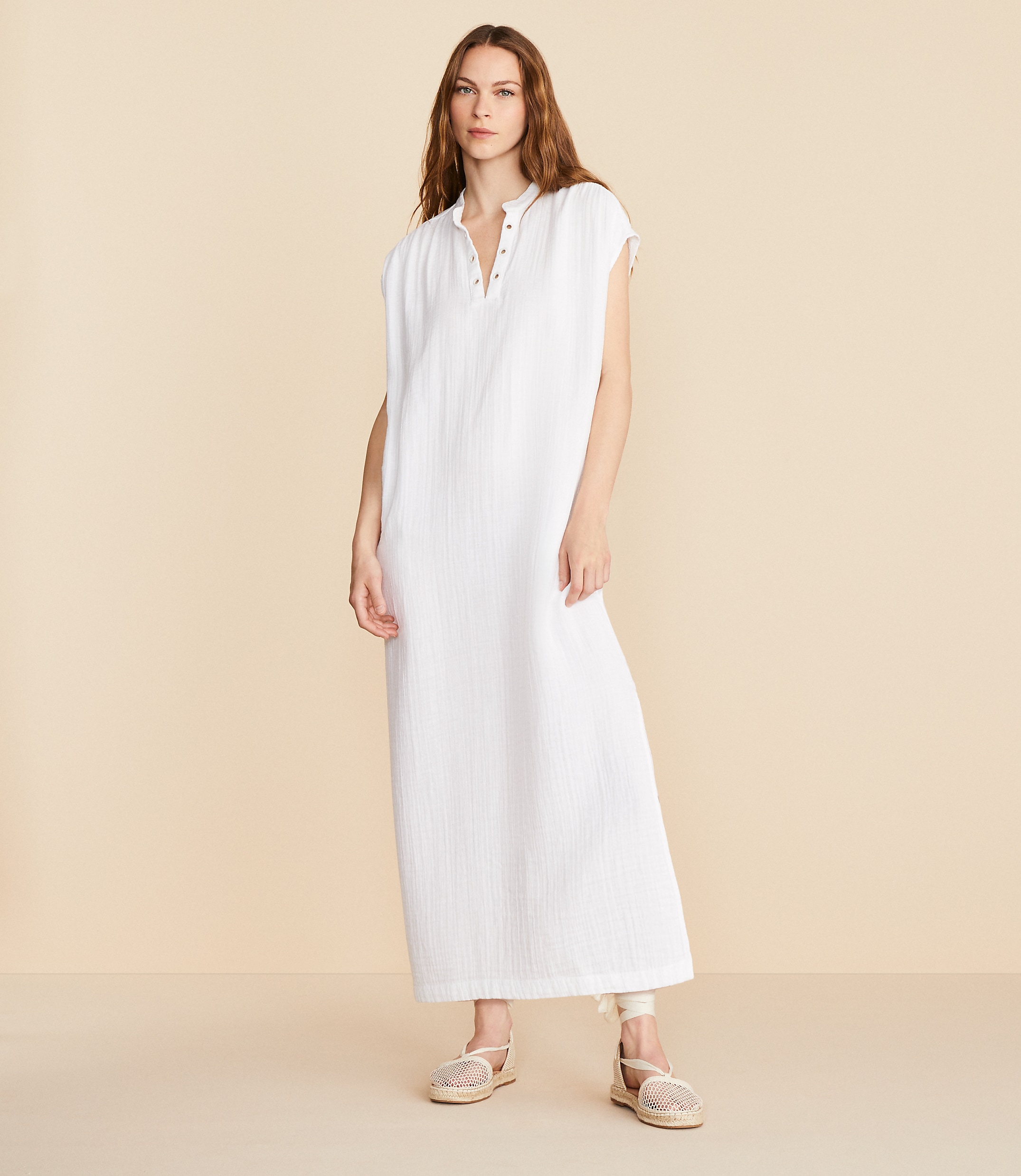 Lou & Grey Triple Cloth Split Neck Maxi Dress