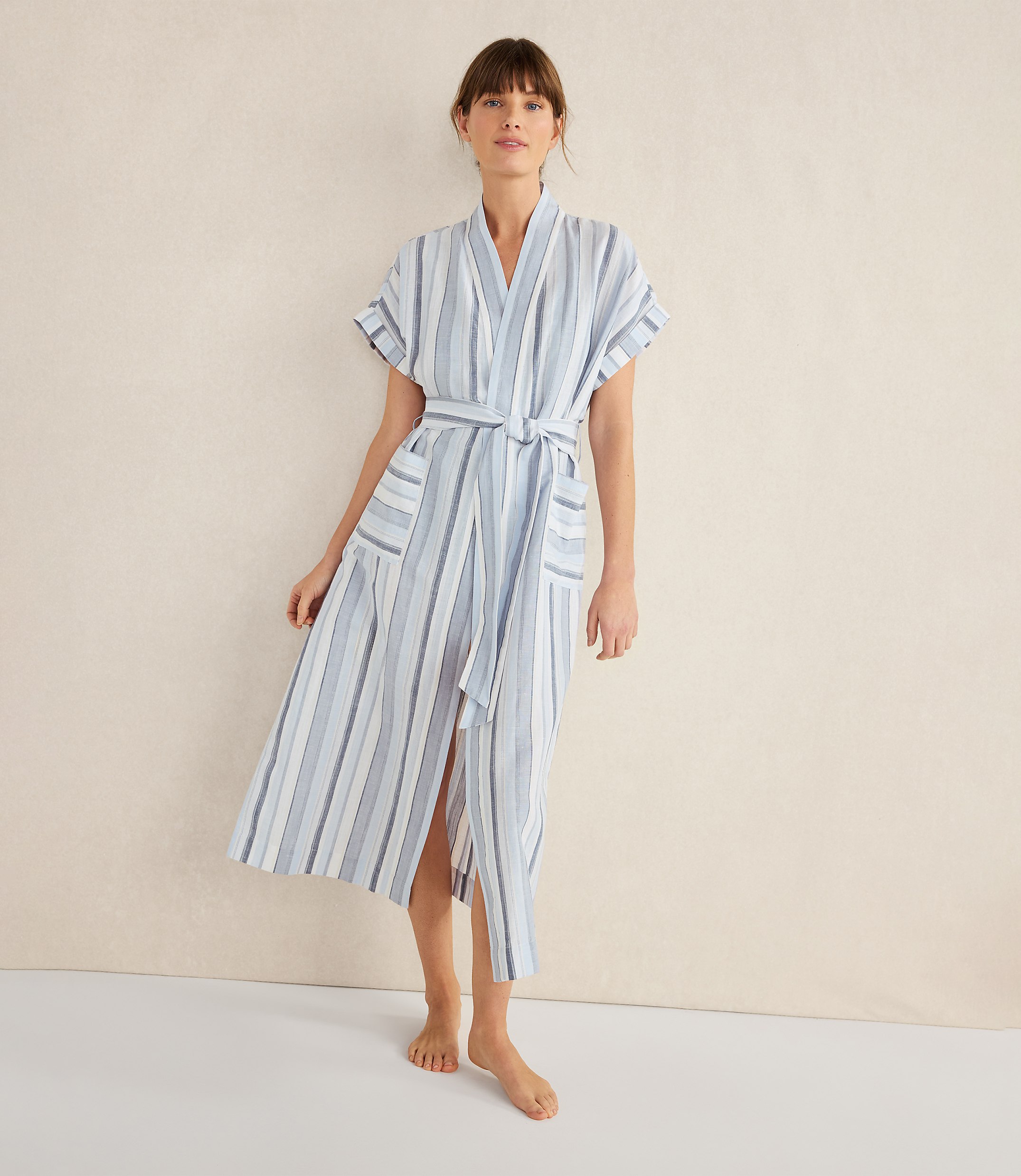 Haven Well Within Organic Cotton Linen Coastal Stripe Robe