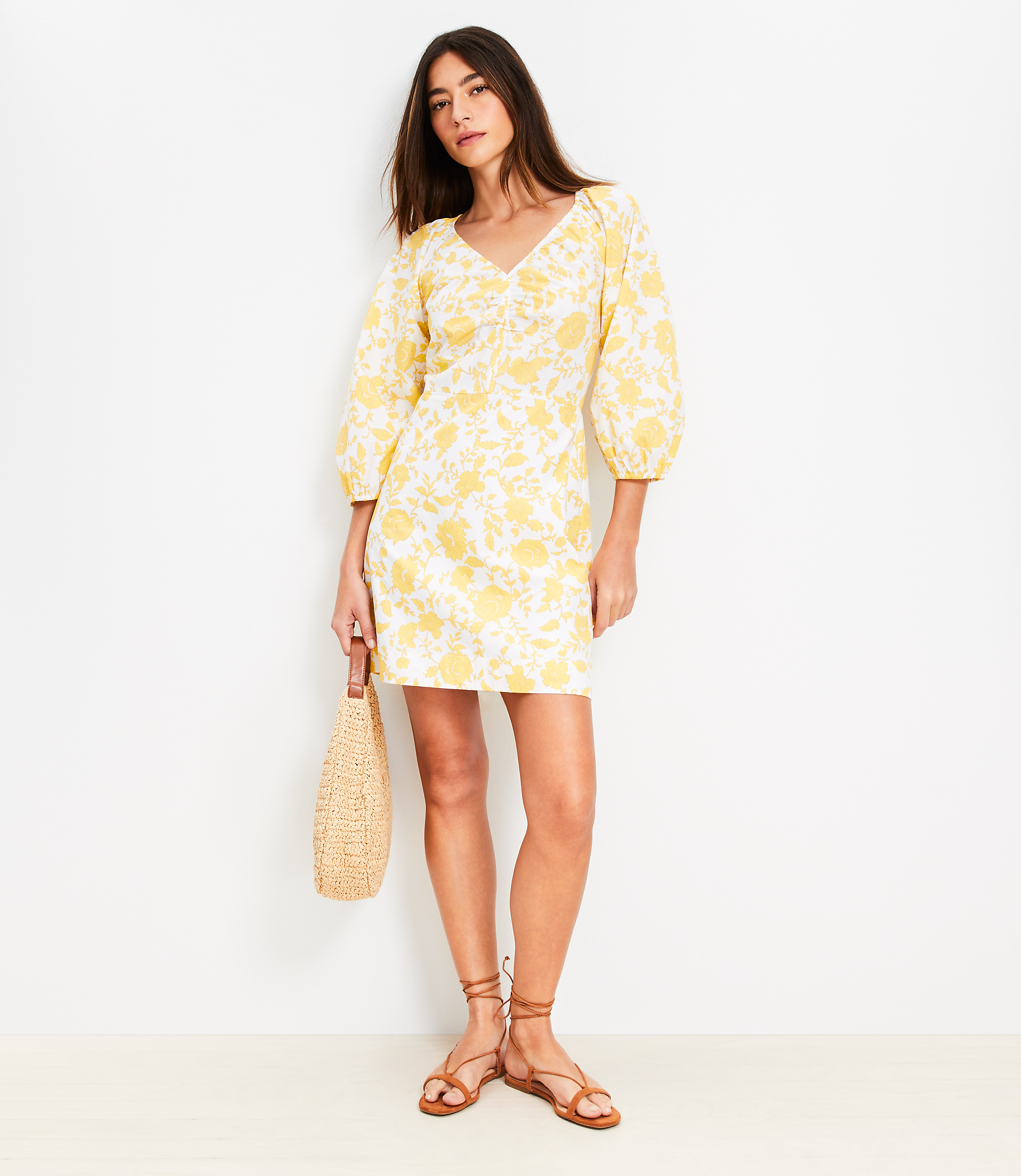 Petite Floral Poplin Shirred Mini Dress