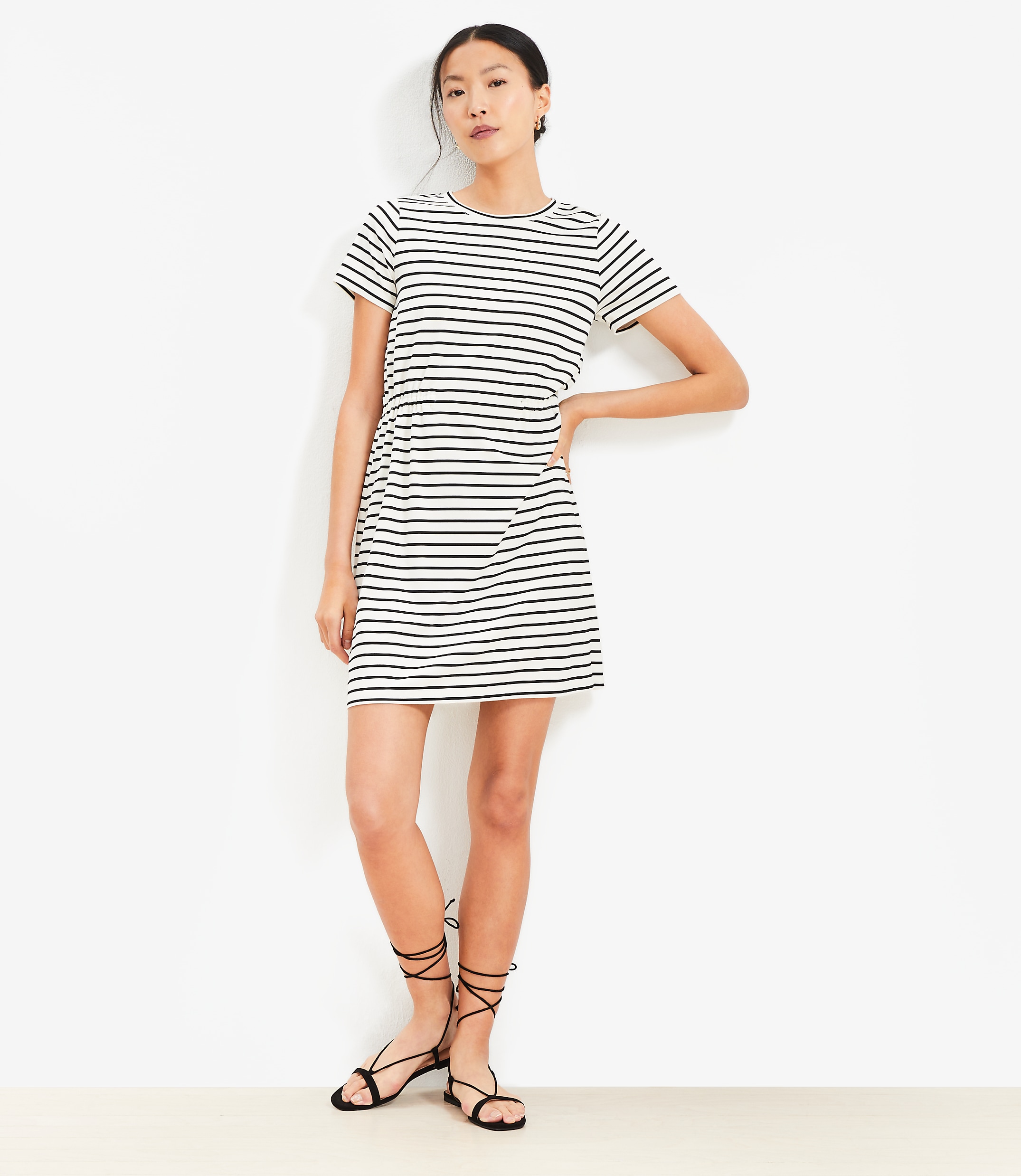 Tall Stripe Gathered Waist Mini Tee Dress