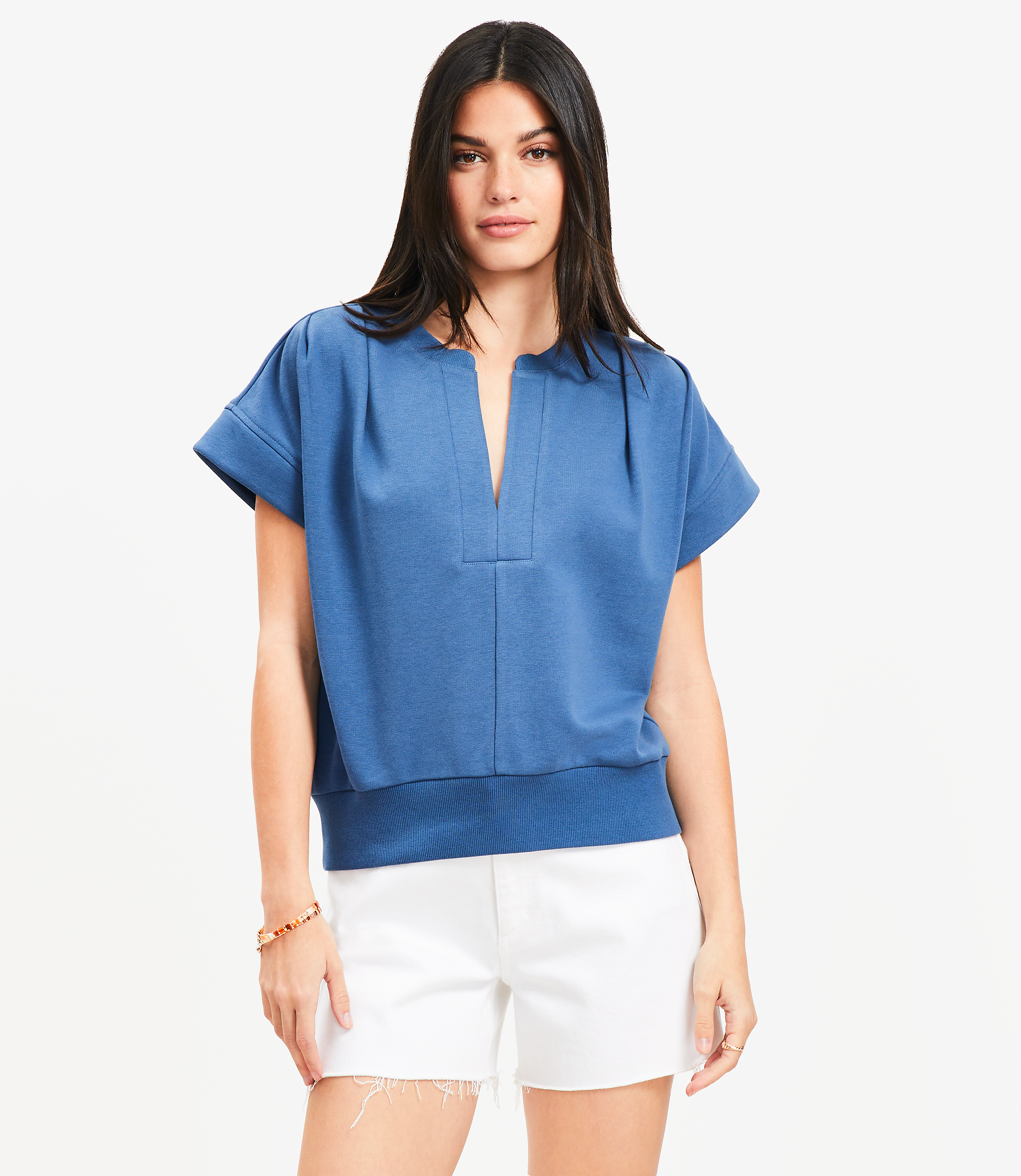 Pleated V-Neck Sweatshirt