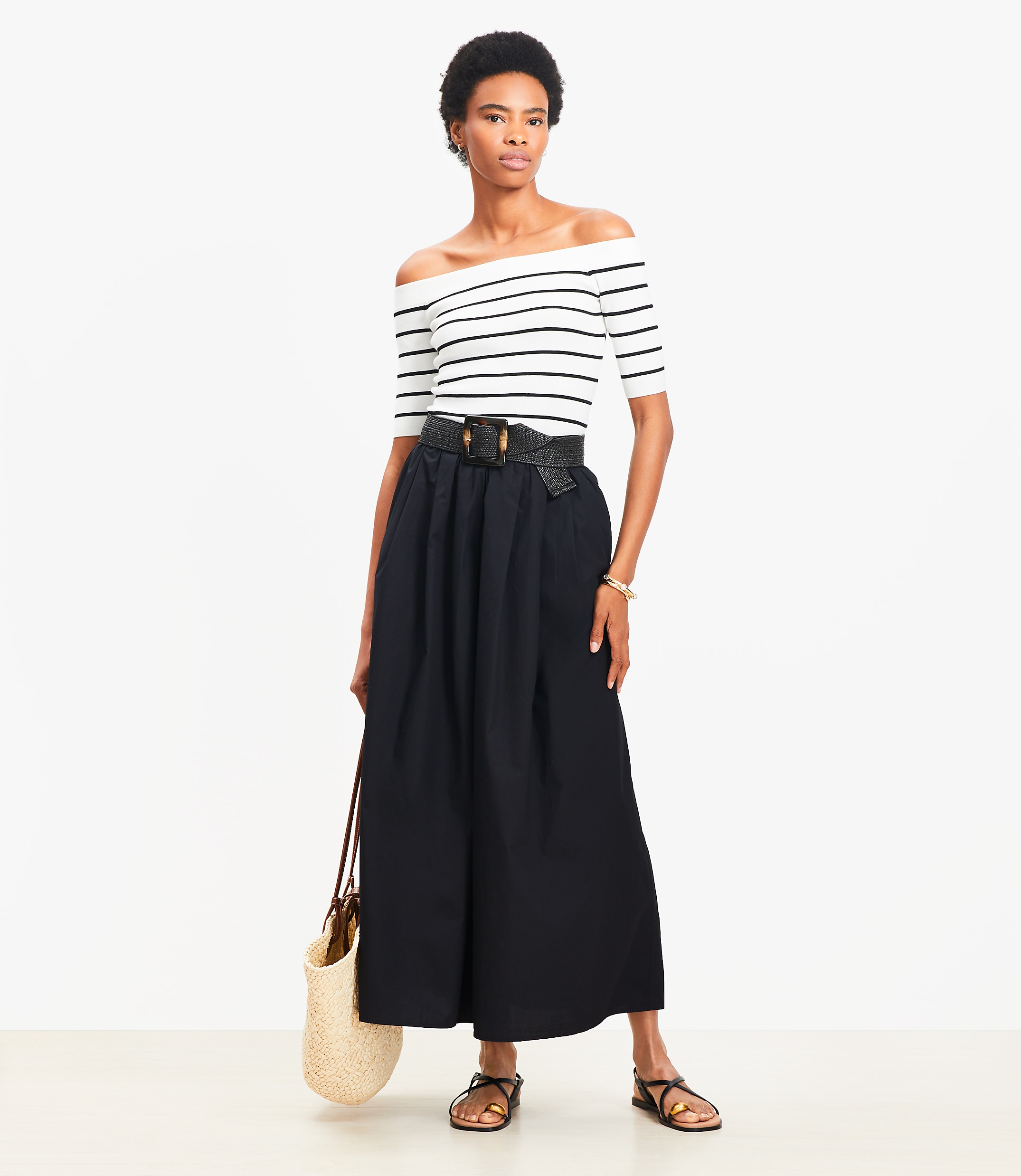 Poplin Pleated Maxi Pocket Skirt