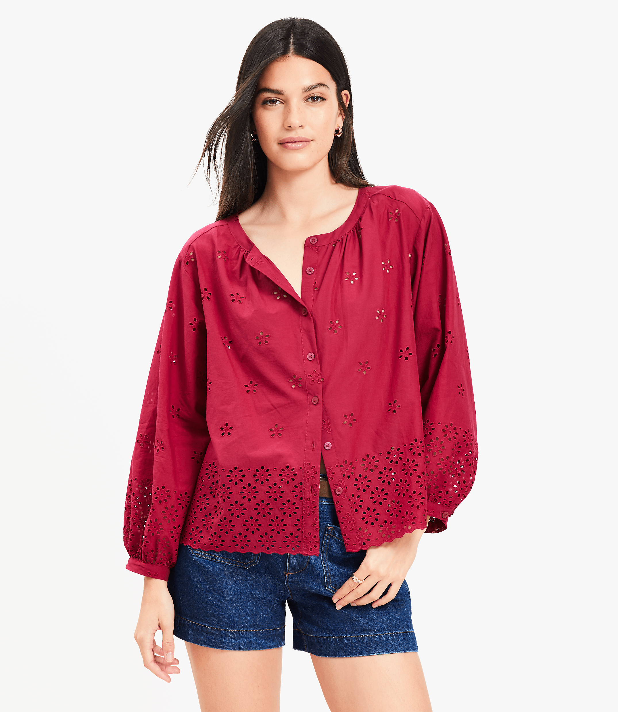 Eyelet Blouson Sleeve Blouse