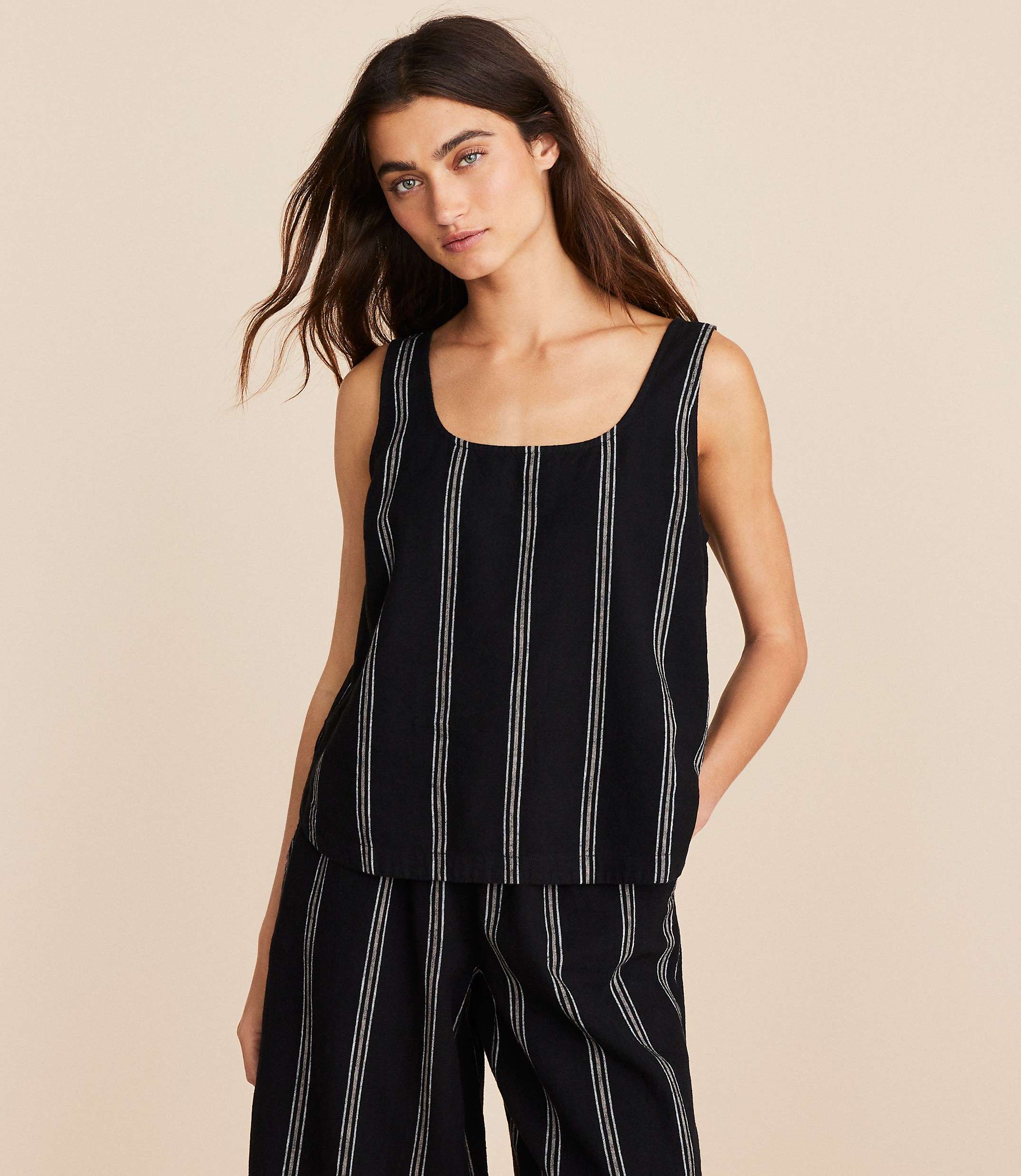 Lou & Grey Striped Linen Cotton Tie Back Tank Top