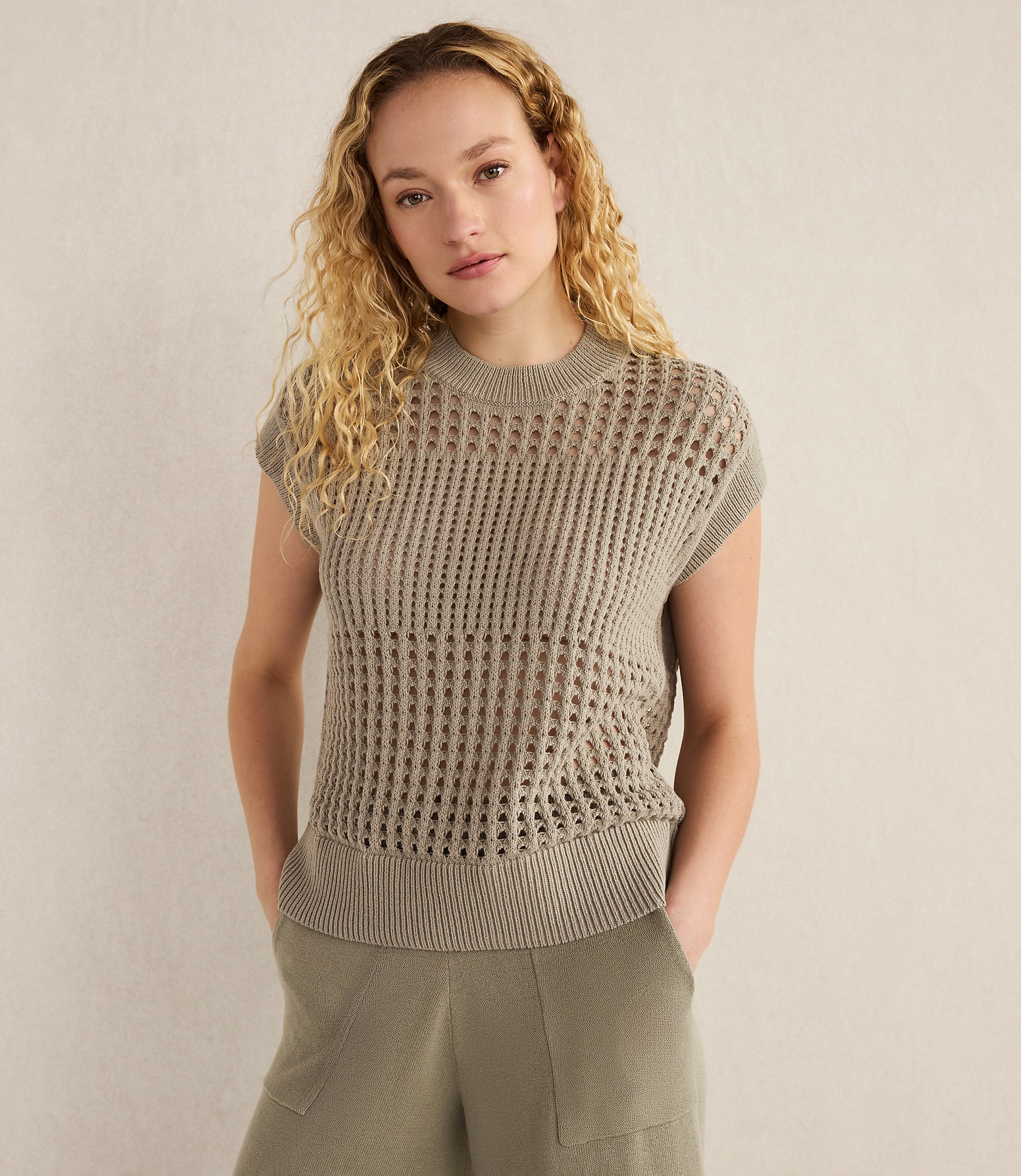 Haven Well Within Organic Cotton Open Stitch Short Sleeve Sweater