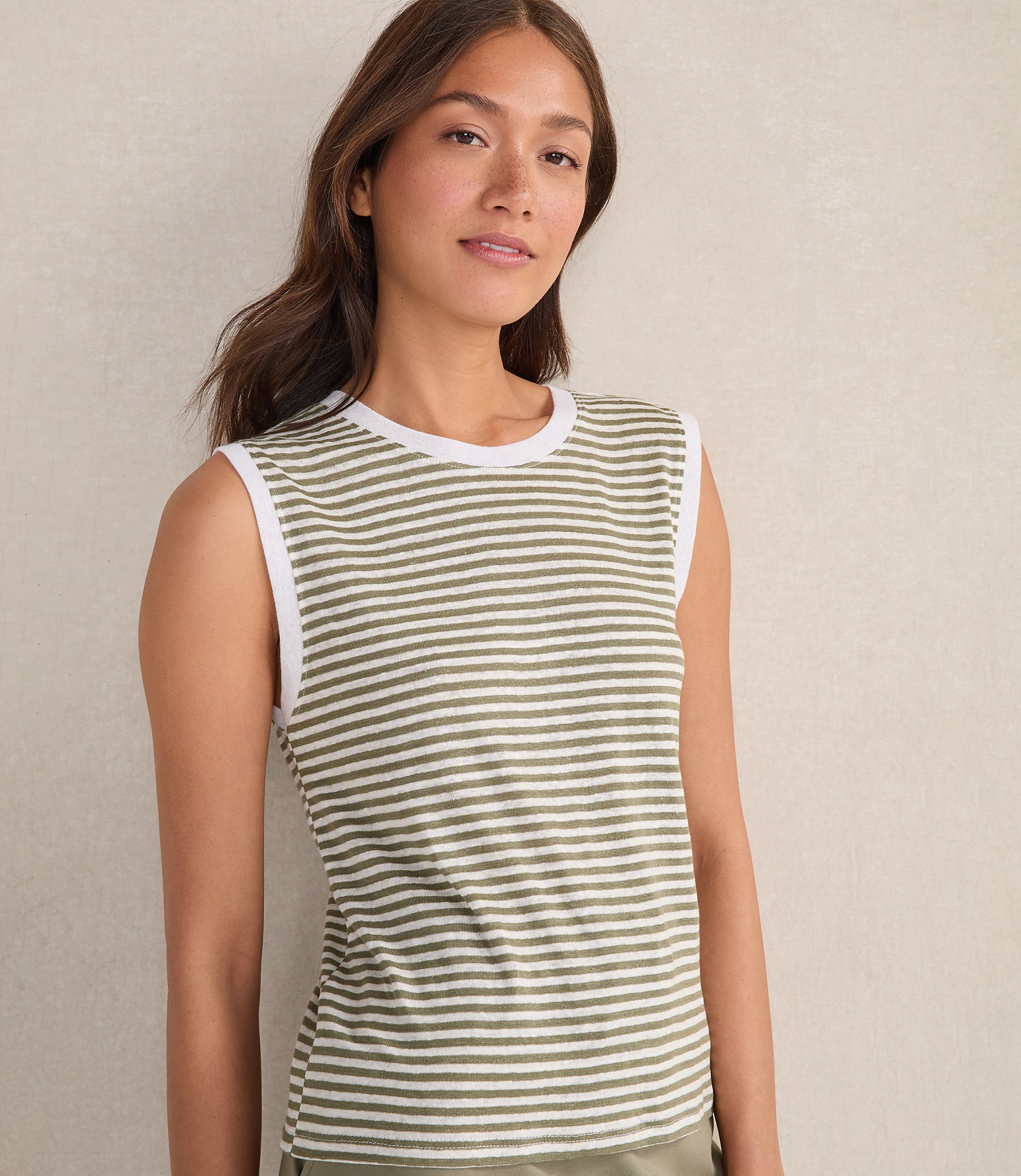 Haven Well Within Linen Stripe Crewneck Tank