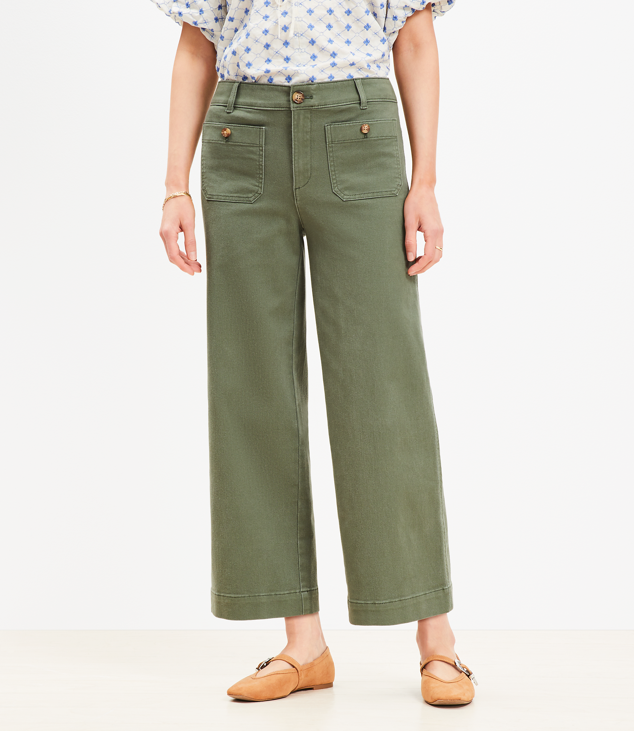 Petite Curvy Palmer Wide Leg Crop Pants in Twill