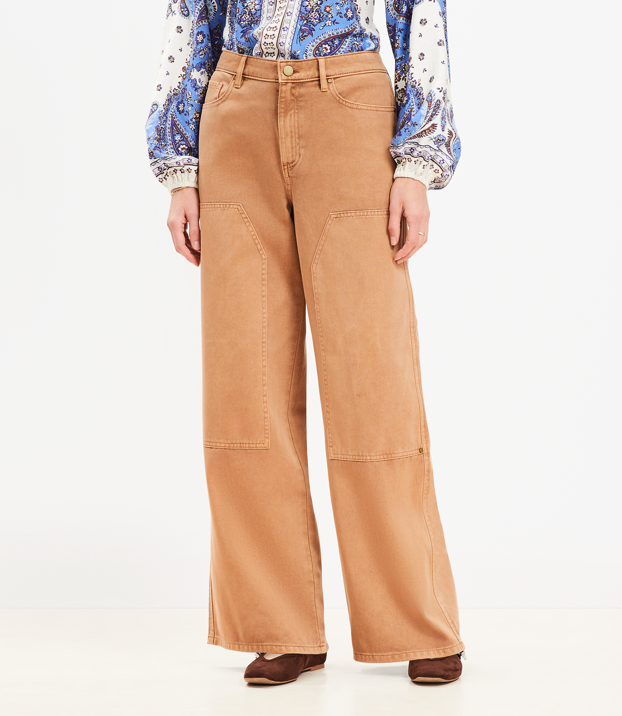 Curvy Wide Leg Carpenter Pants in Twill