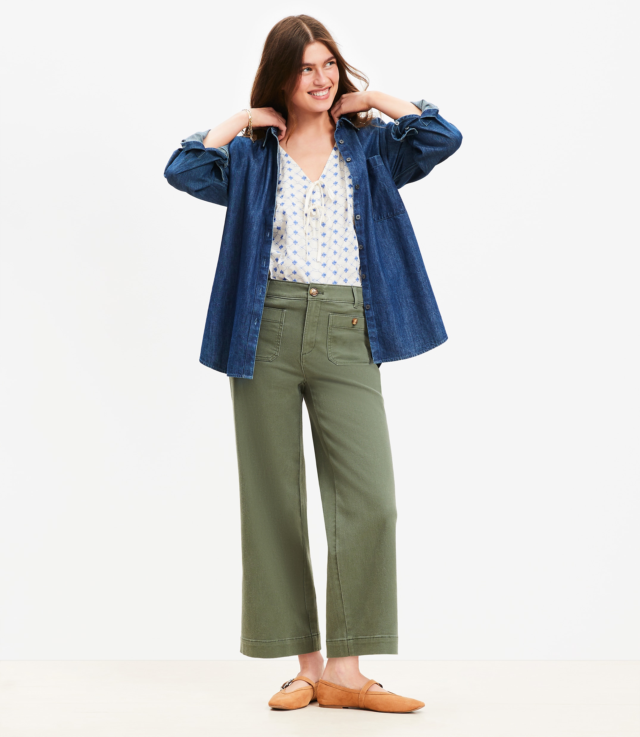 Petite Palmer Wide Leg Crop Pants in Twill