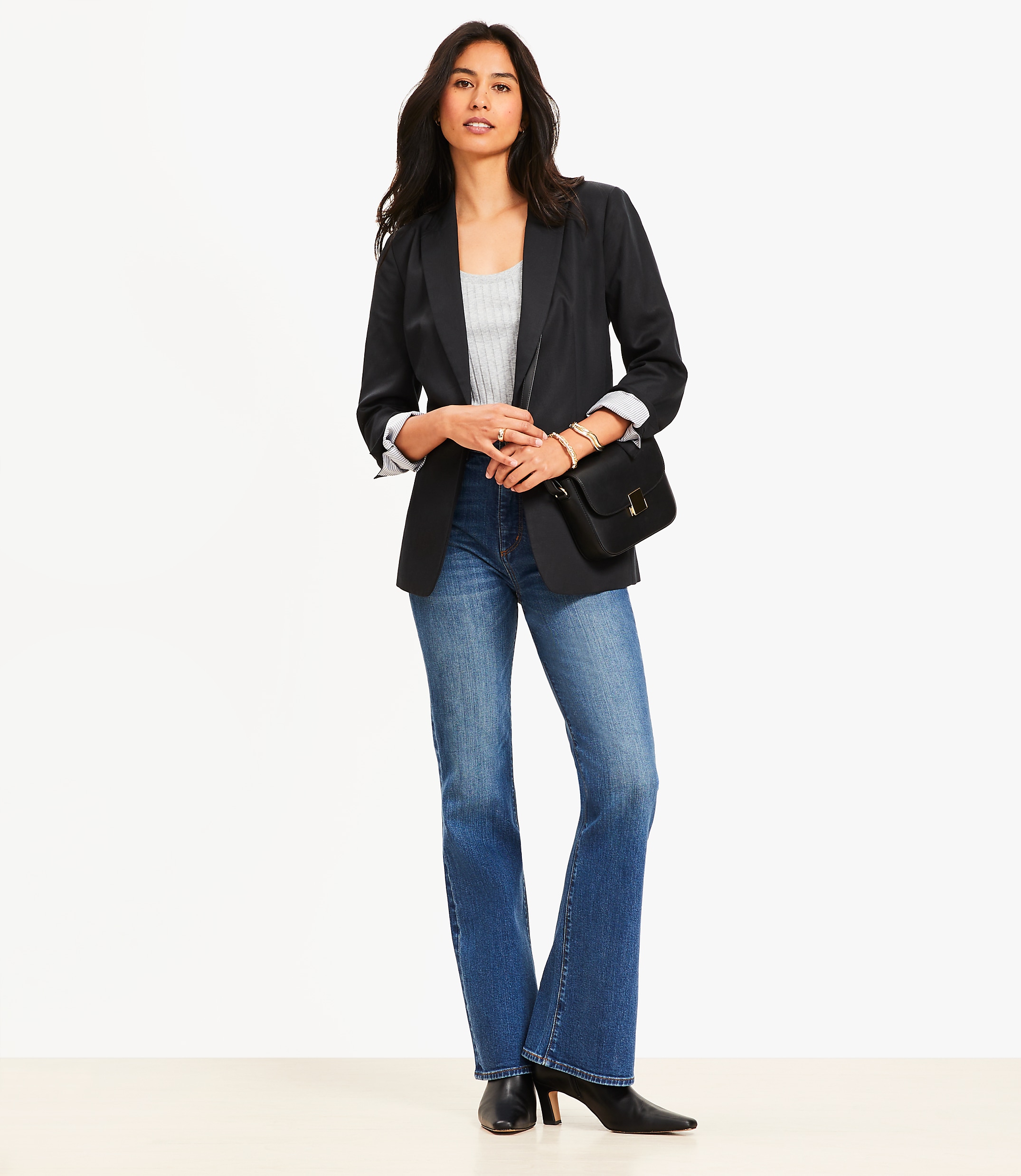 Petite High Rise Slim Flare Jeans in Vintage Dark Indigo Wash