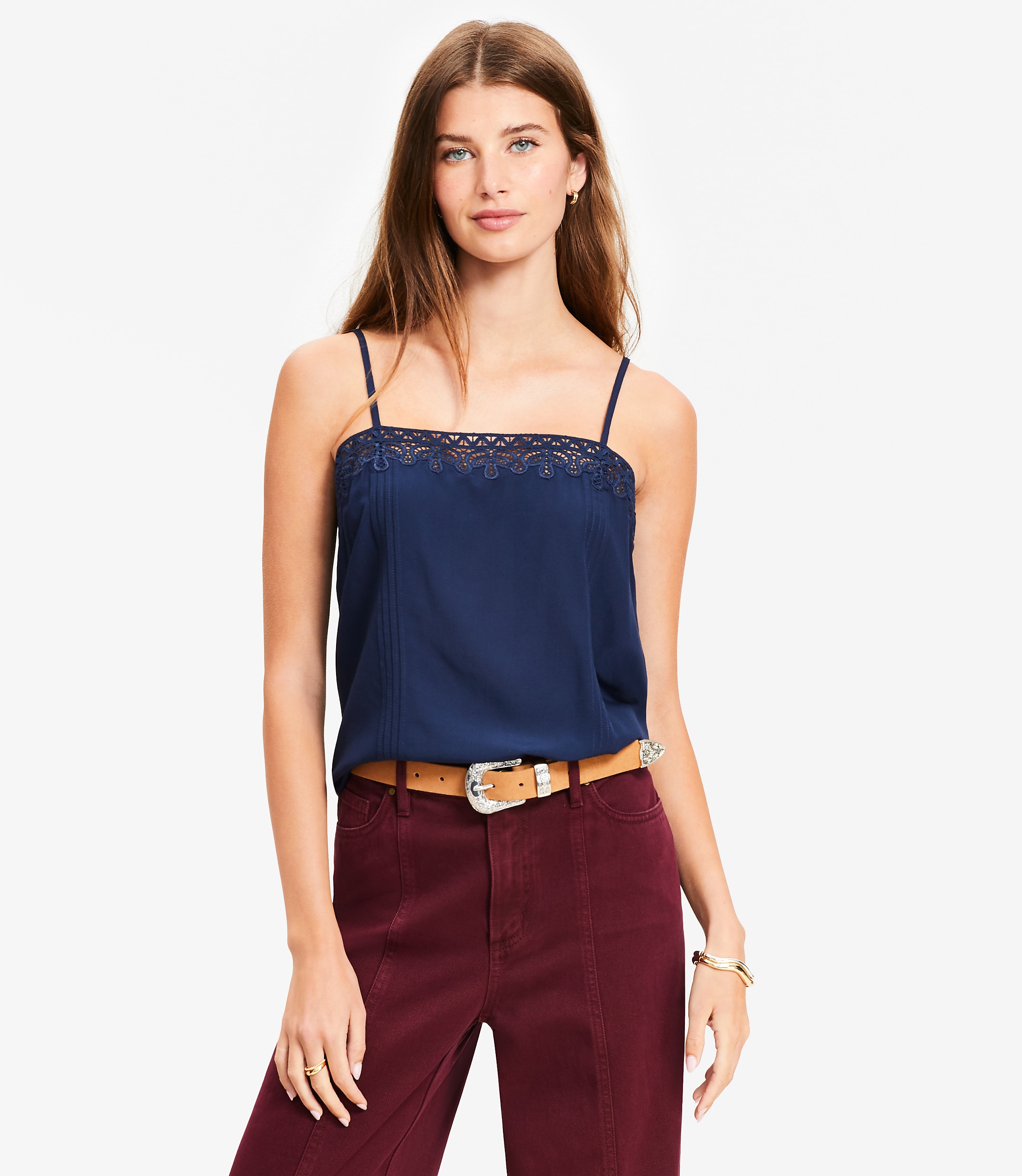 Lace Trim Pintucked Cami