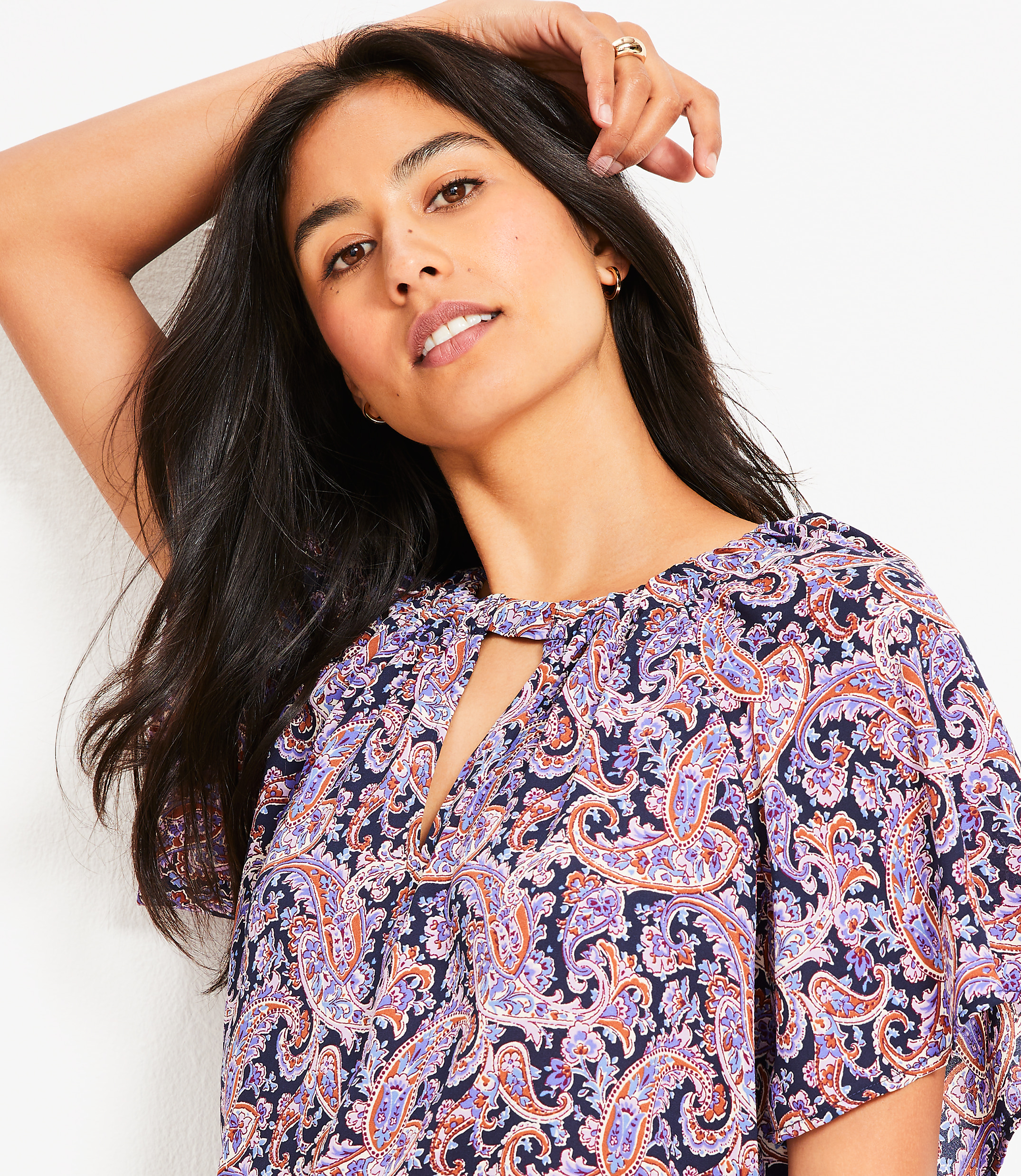 Paisley Cutout Mixed Media Blouse