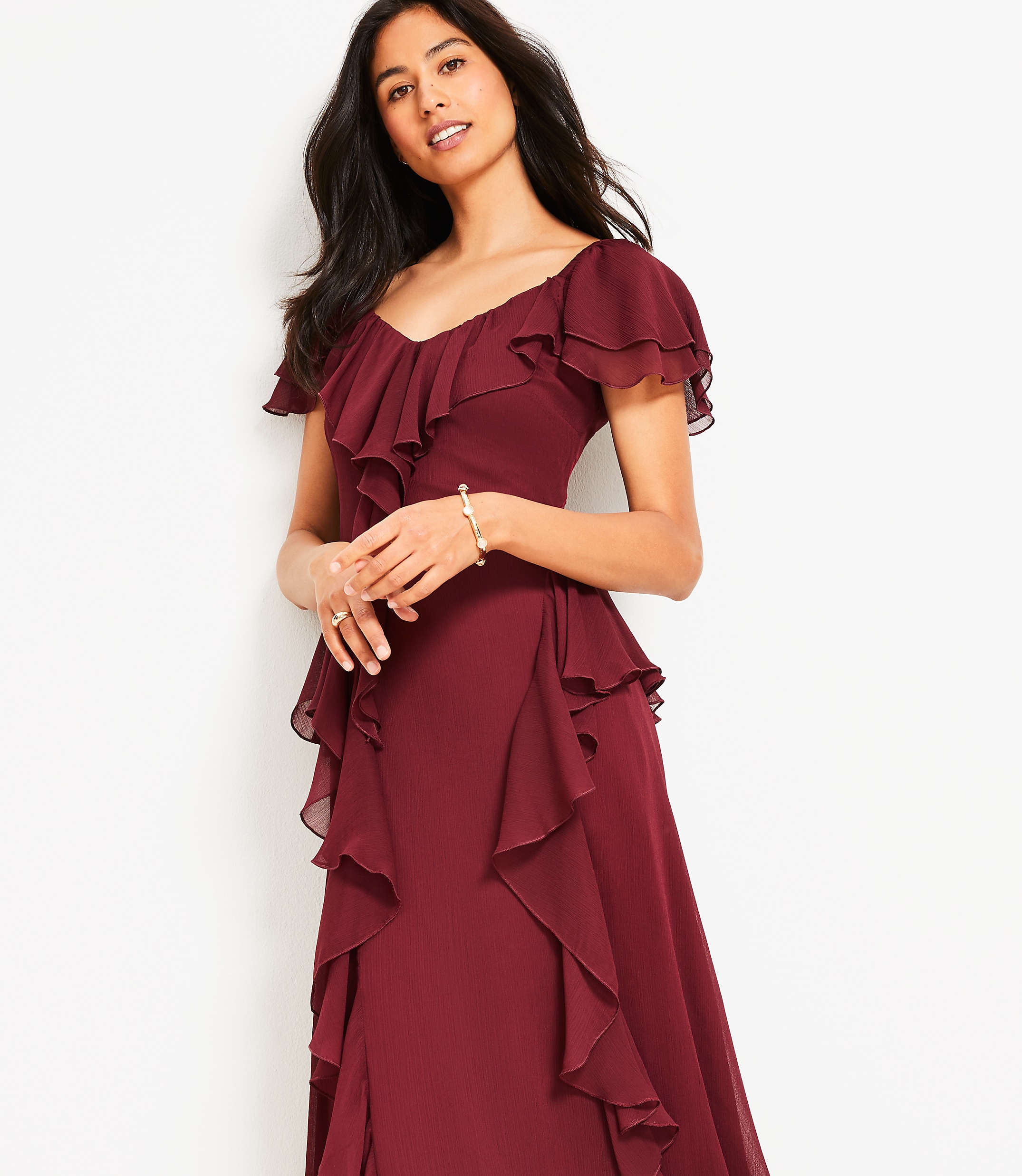 Chiffon Ruffle Maxi Dress