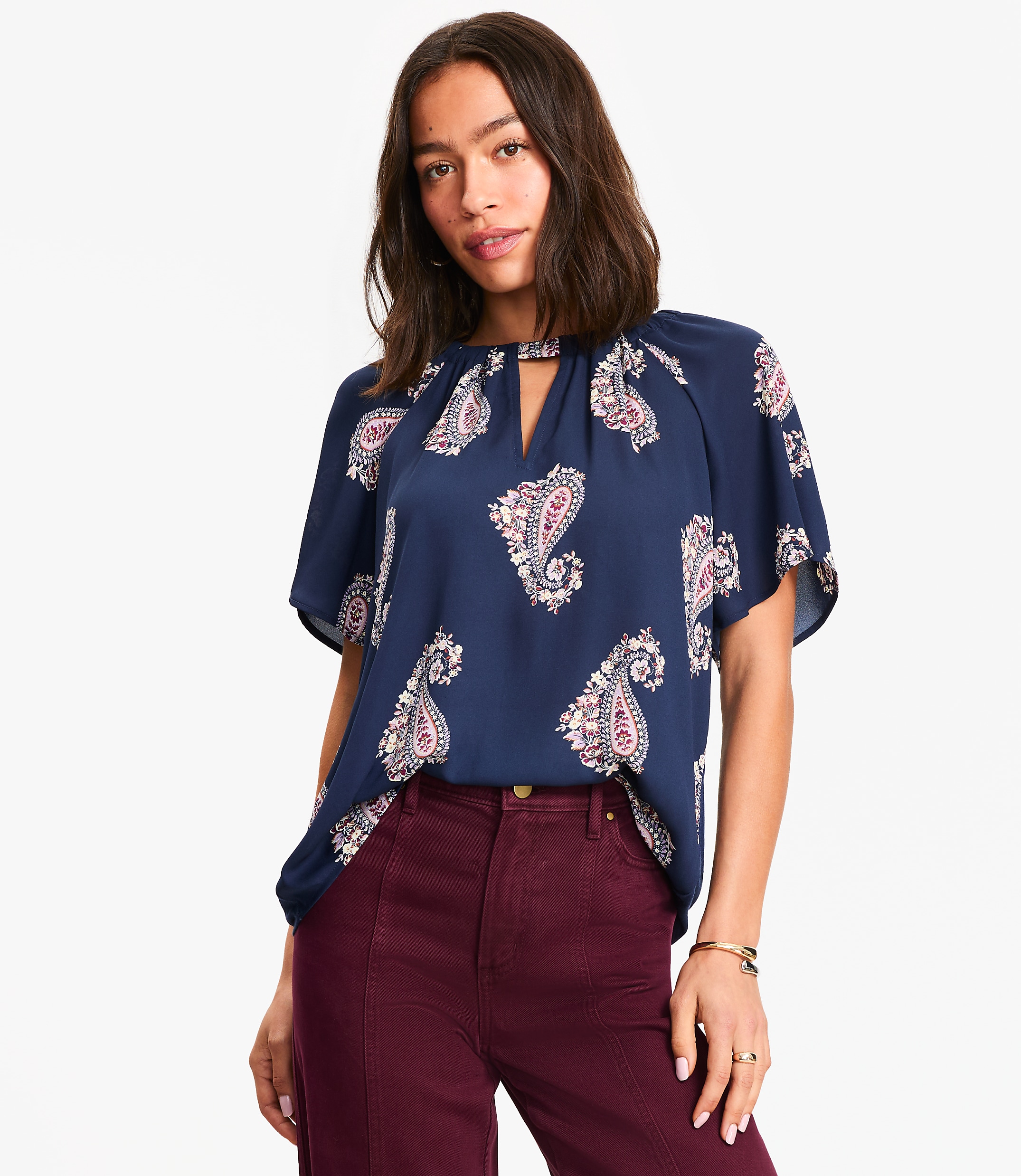 Paisley Cutout Mixed Media Blouse