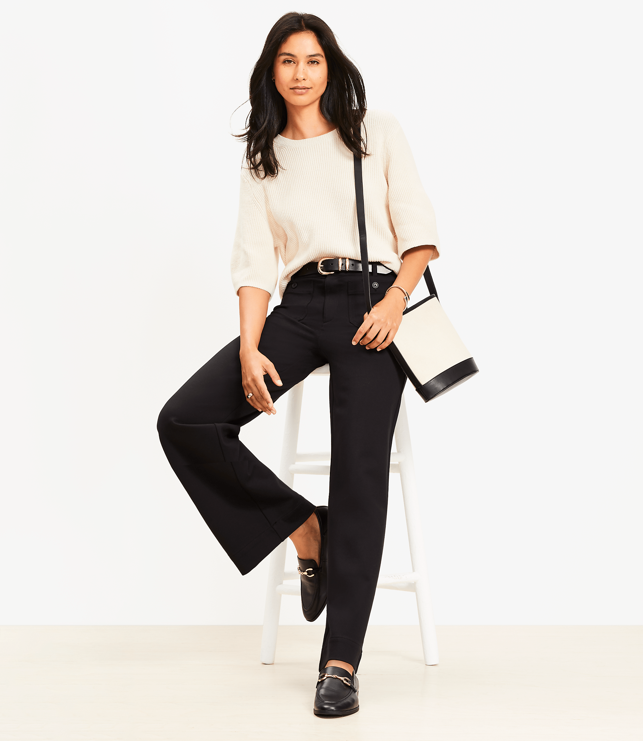 Petite Palmer Wide Leg Pants in Ponte