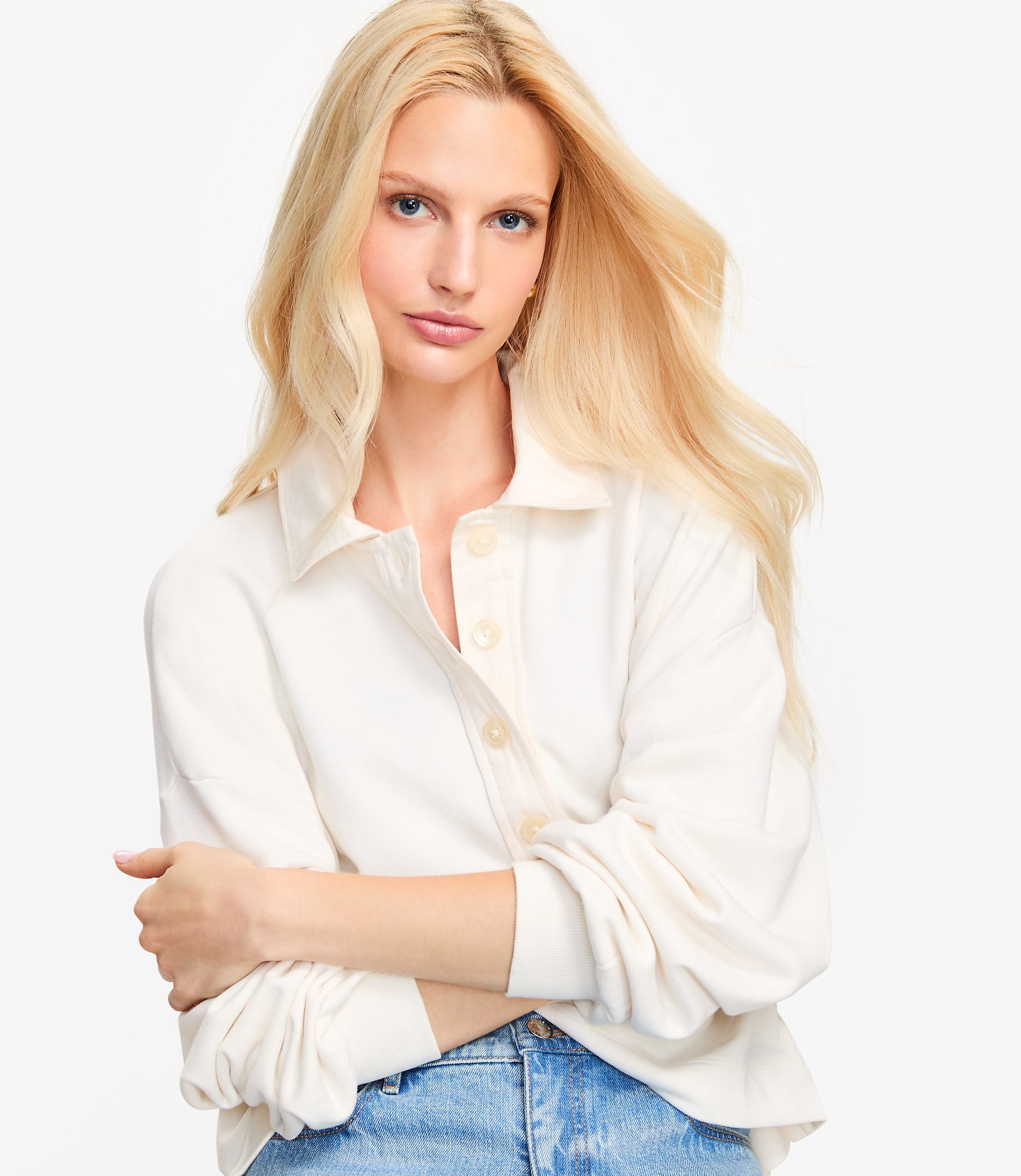 Petite Mixed Media Polo Sweatshirt