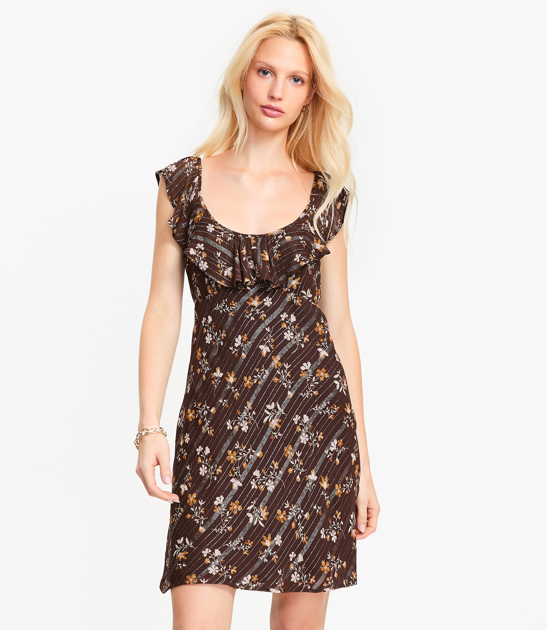 Shimmer Floral Ruffle Mini Dress