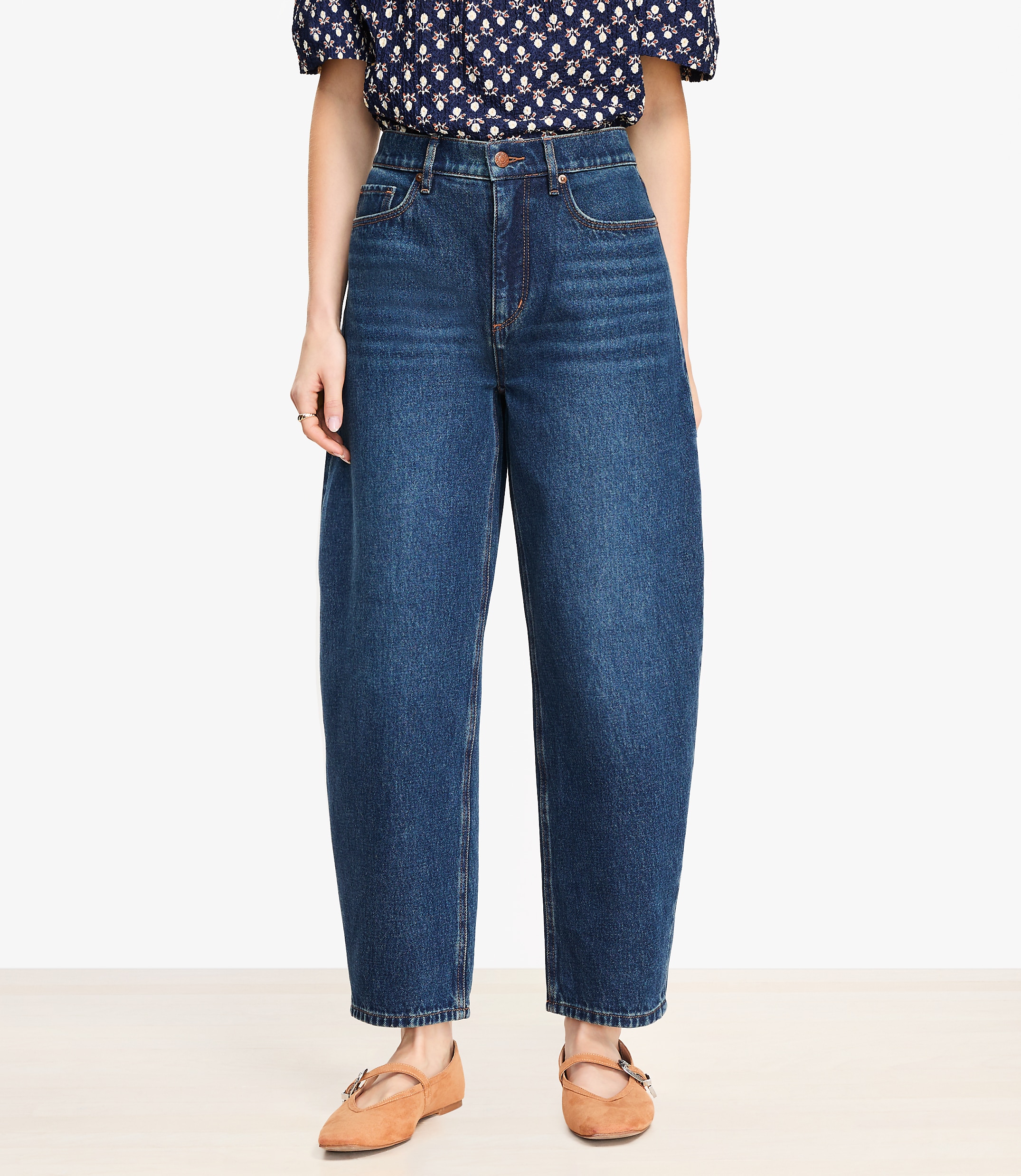 Curvy High Rise Barrel Jeans in Authentic Dark Wash
