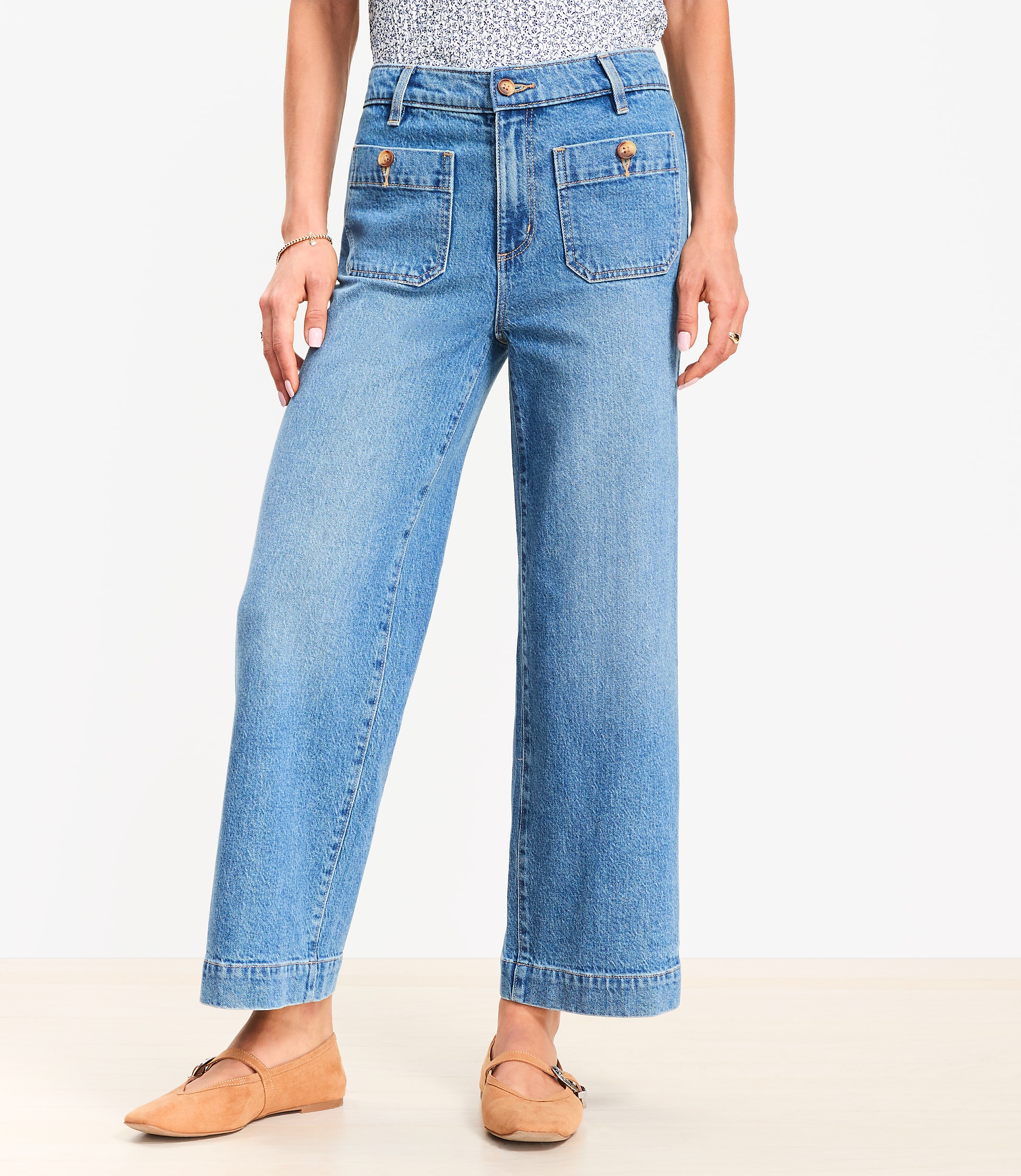 Curvy Palmer Wide Leg Crop Jeans in Mid Vintage Wash
