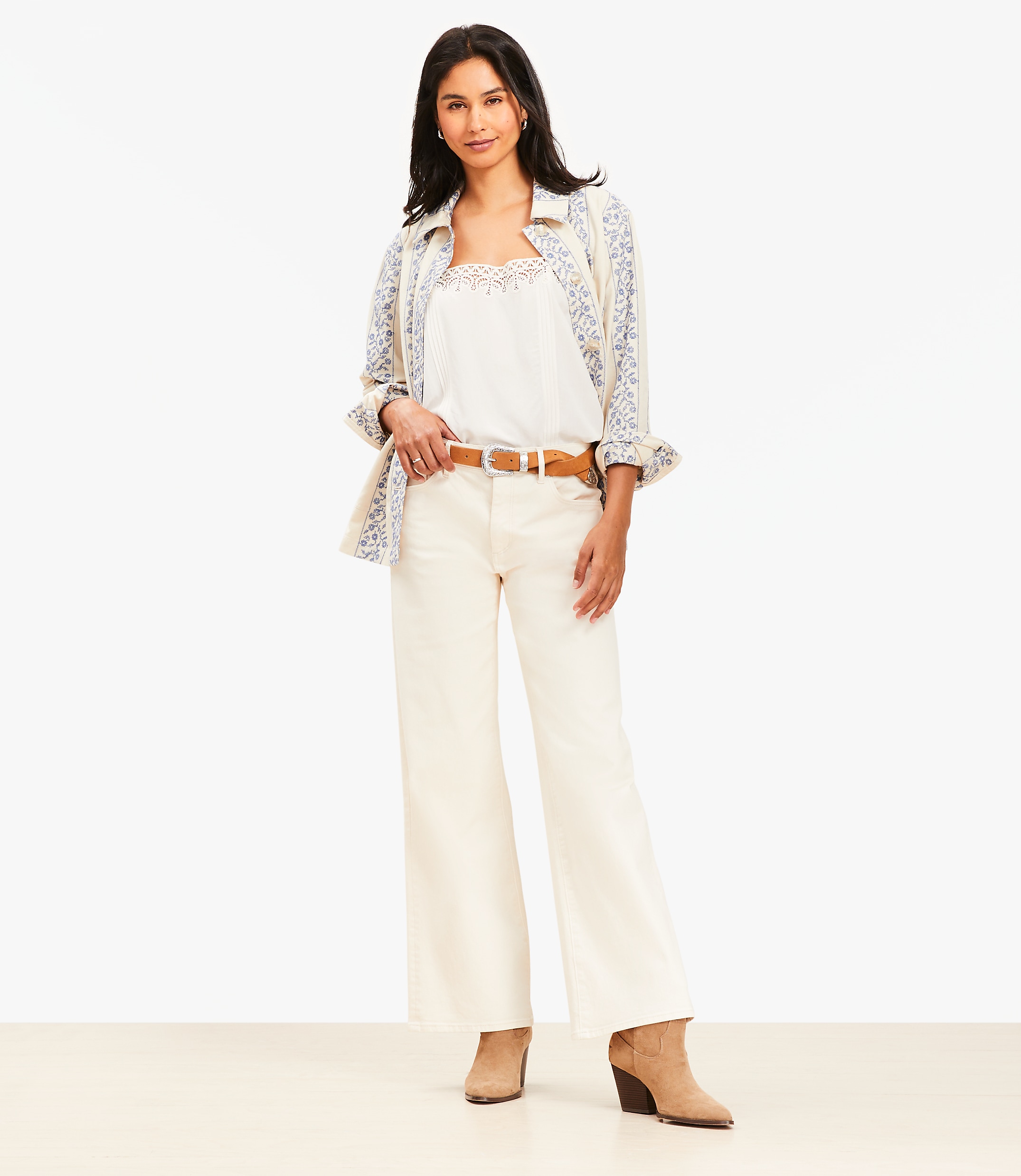 Mid Rise Wide Leg Jeans in Ivory