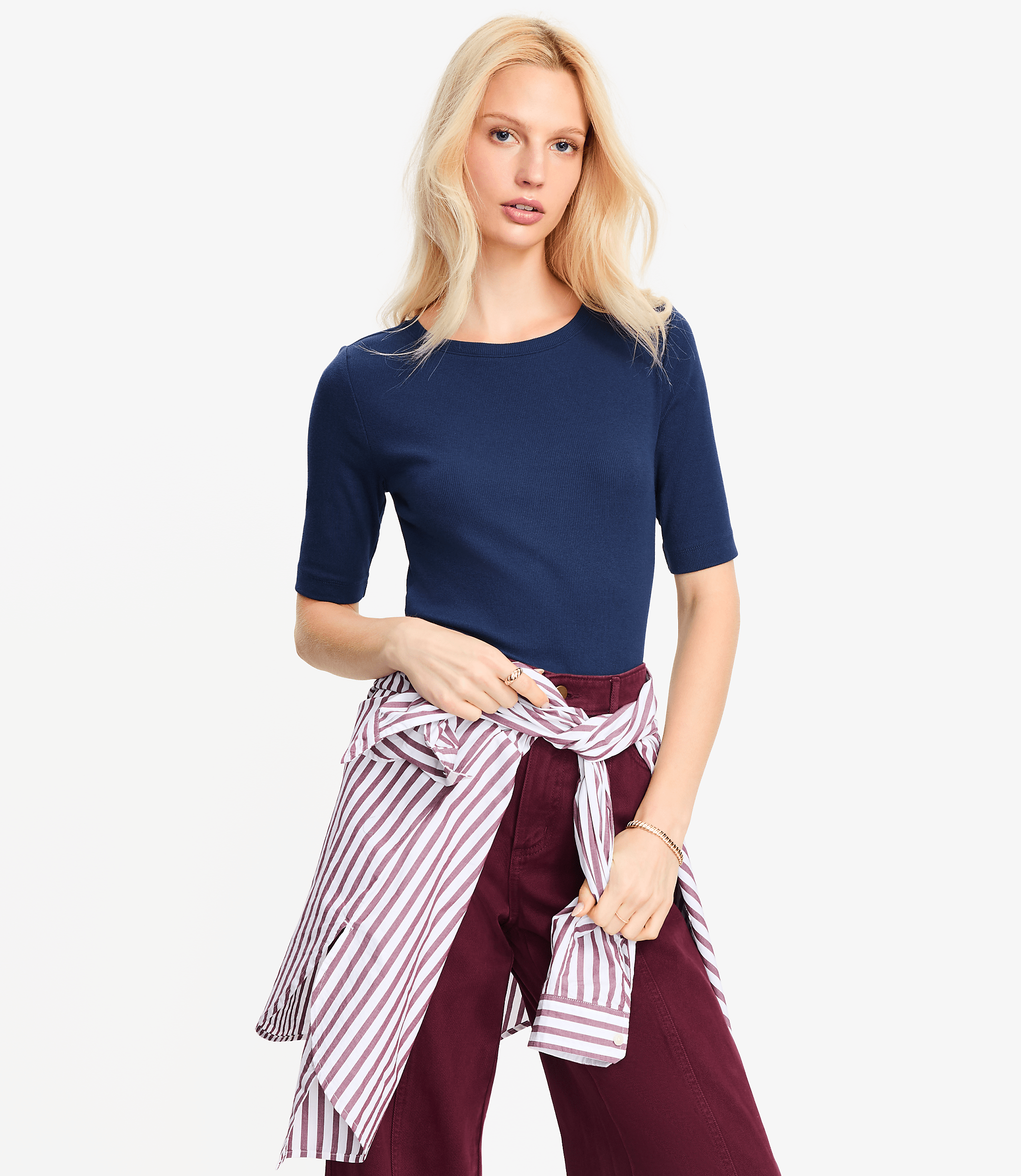 Petite Perfect Ribbed Elbow Sleeve Tee