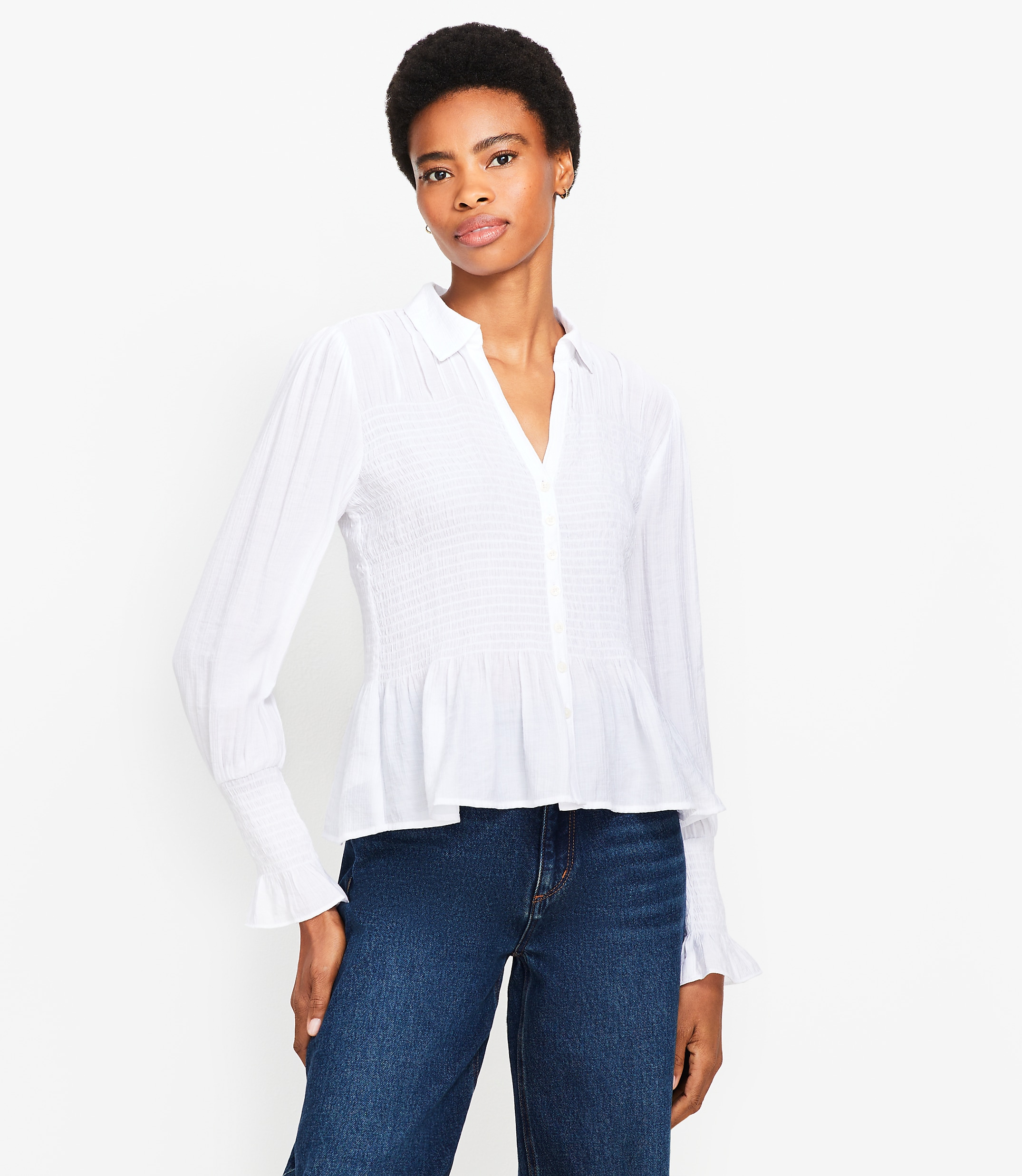 Smocked Peplum Blouse