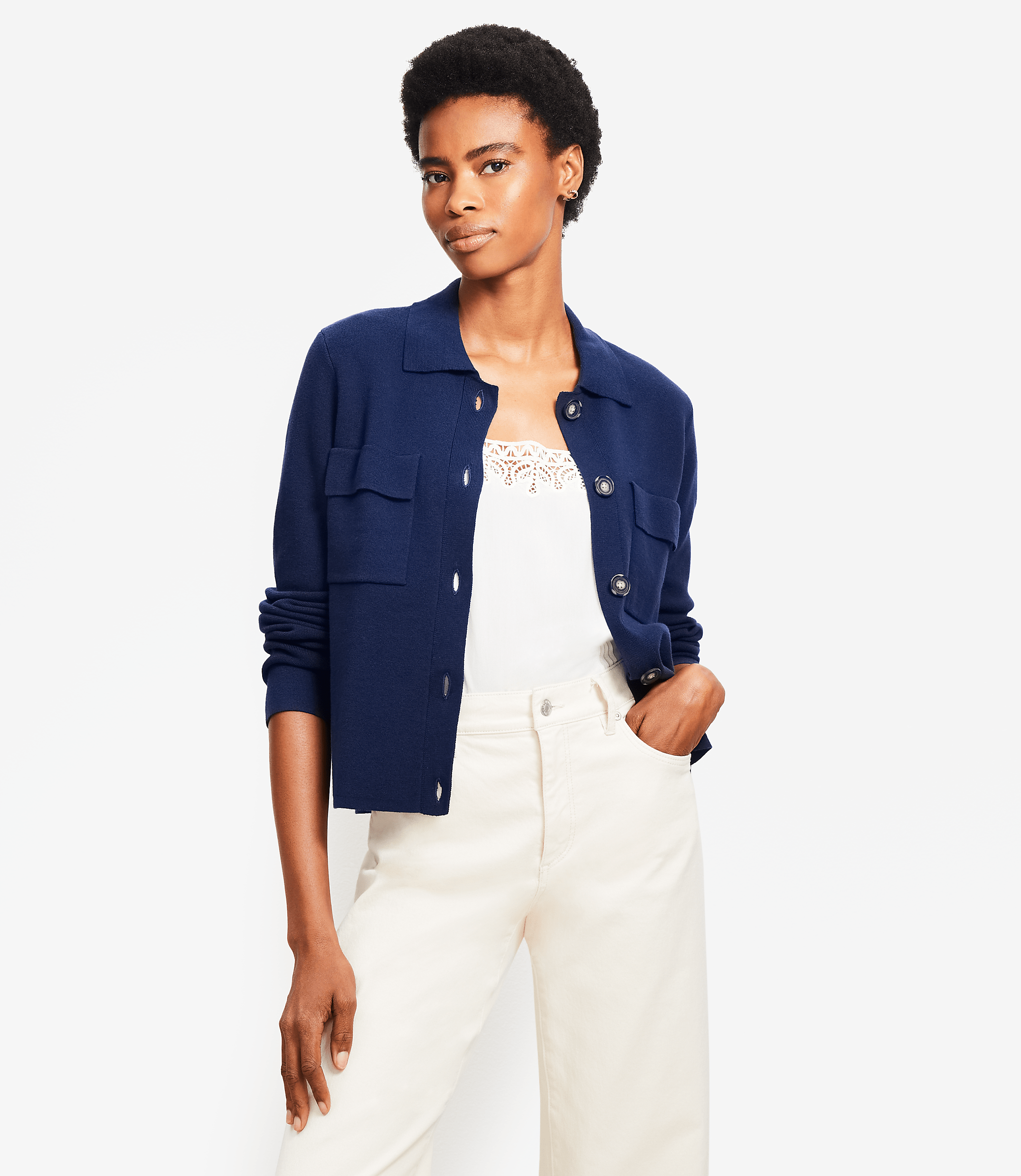 Petite Collared Sweater Jacket