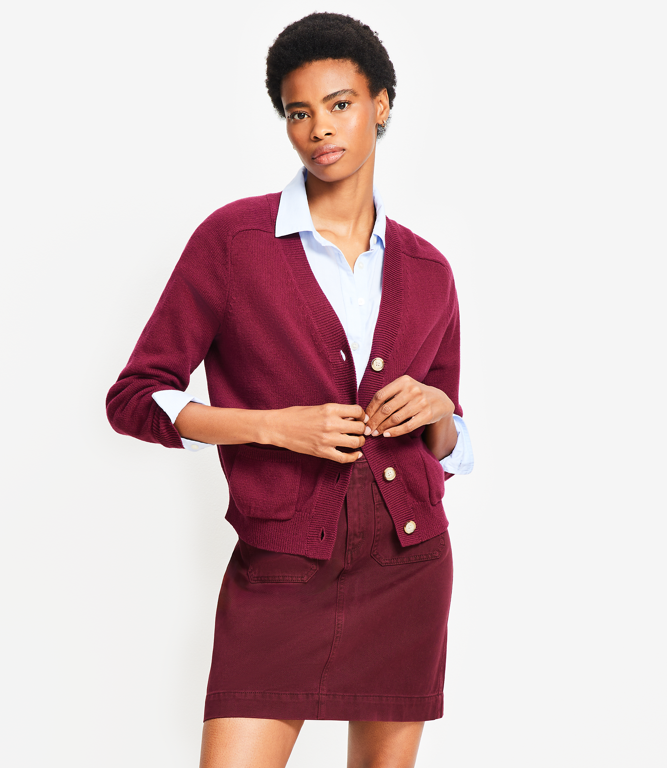 Petite V-Neck Pocket Cardigan