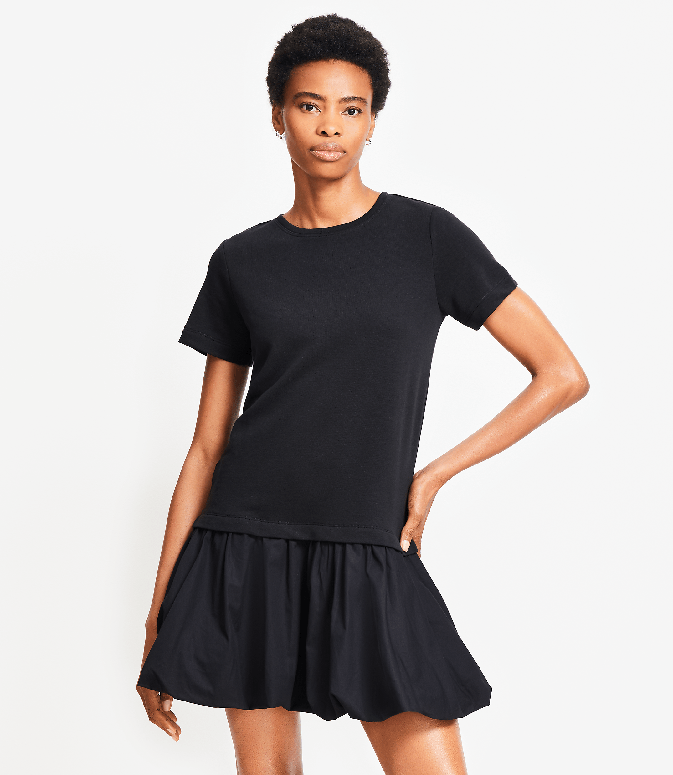 Bubble Hem Mixed Media Mini Dress