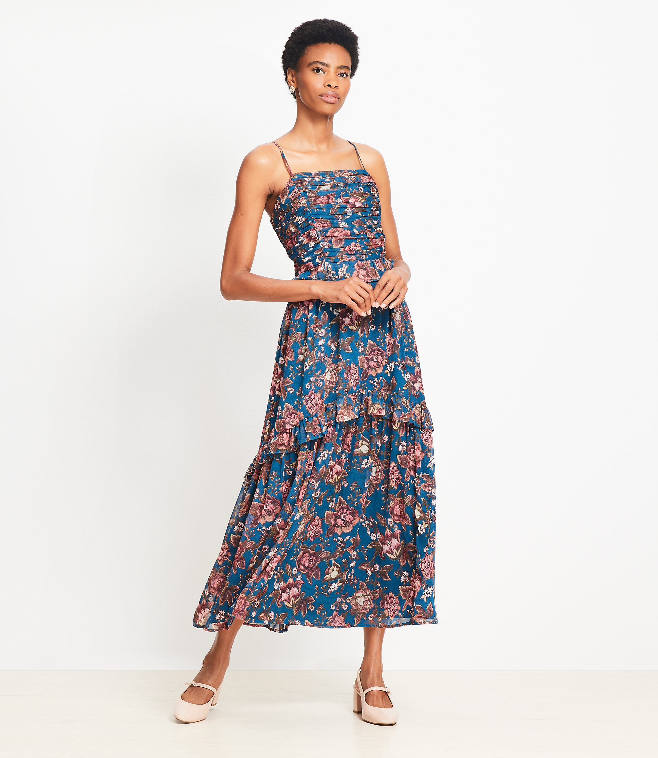 Floral Smocked Strappy Maxi Dress