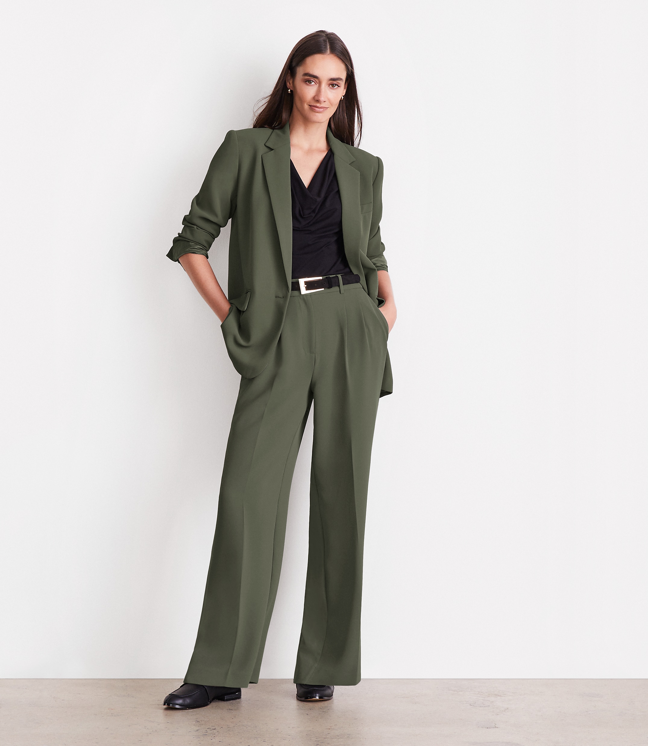 Petite LOFT Versa Crepe Drape Pleated Relaxed Straight Pants