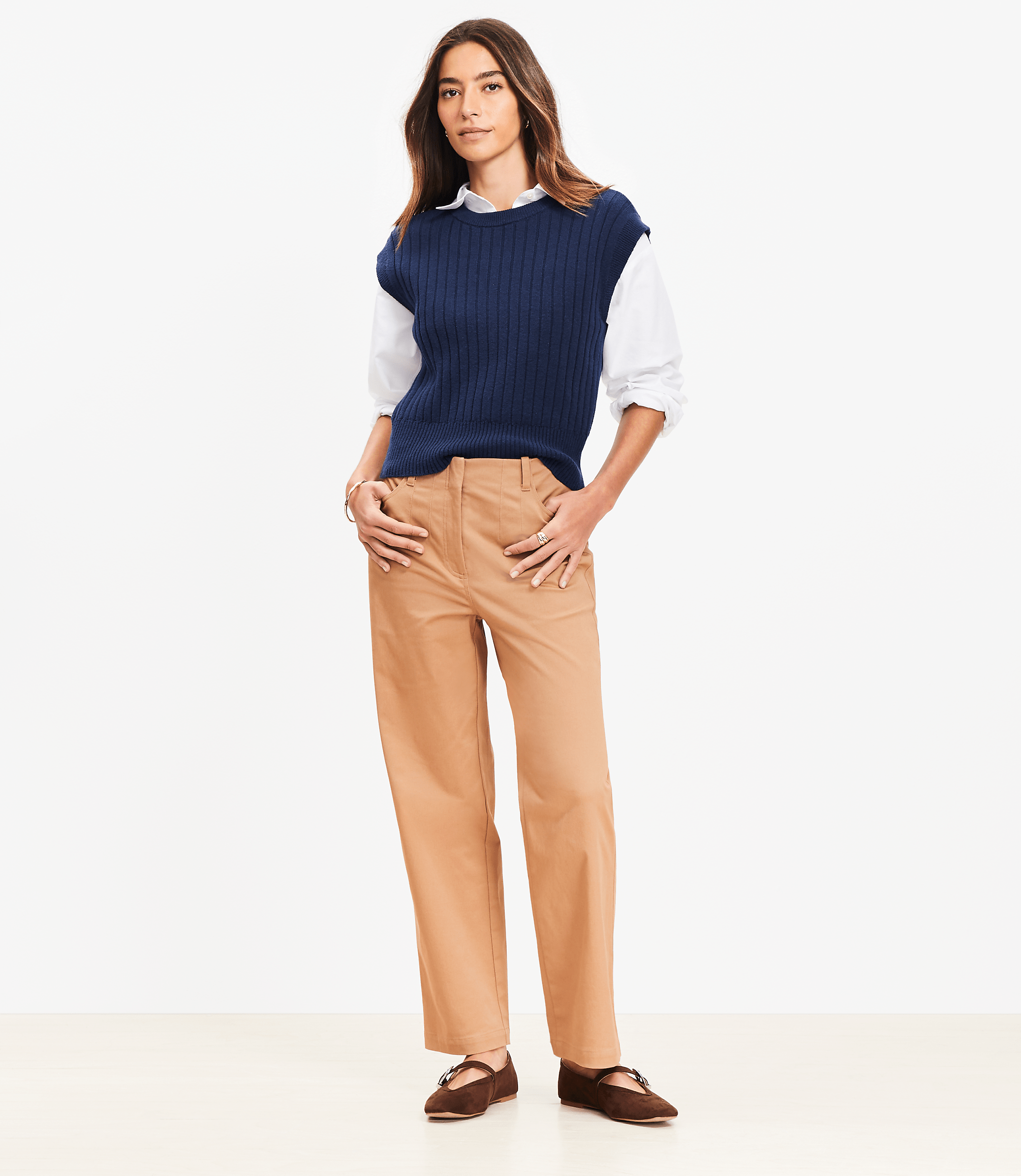 Petite Darted Straight Pants in Stretch Cotton