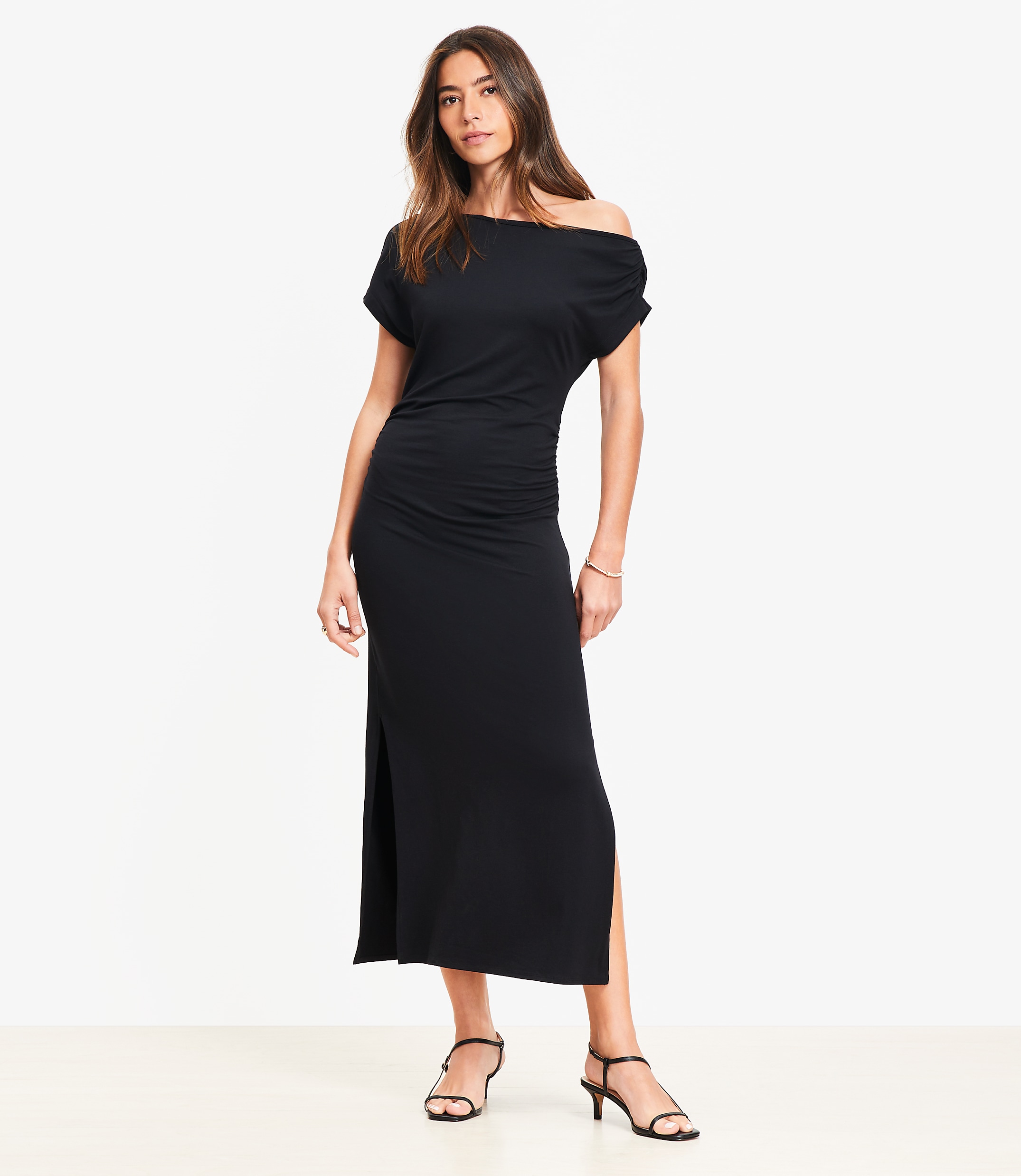 Asymmetrical Ruched Midi Dress