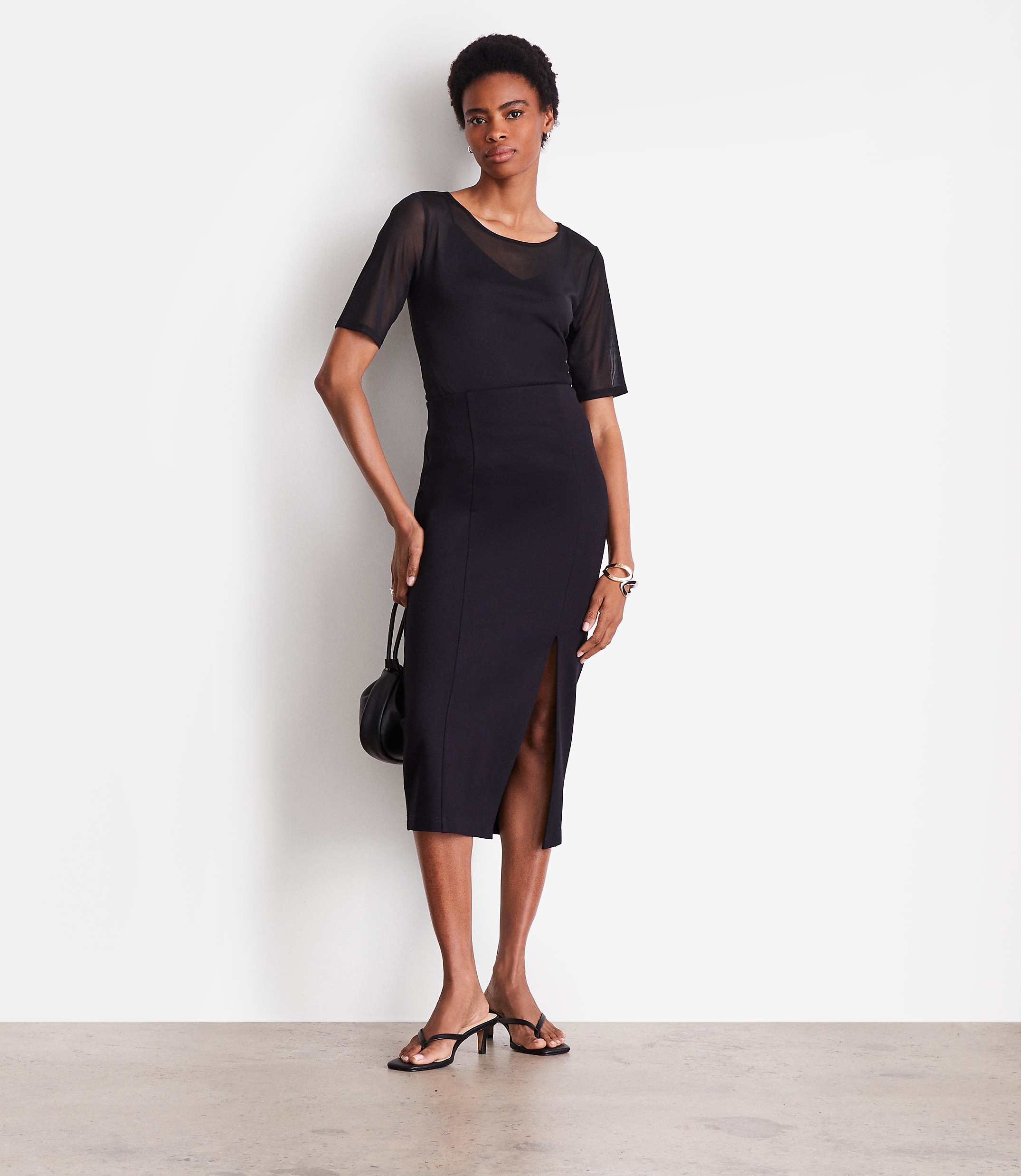 Petite LOFT Versa Ponte Column Midi Skirt
