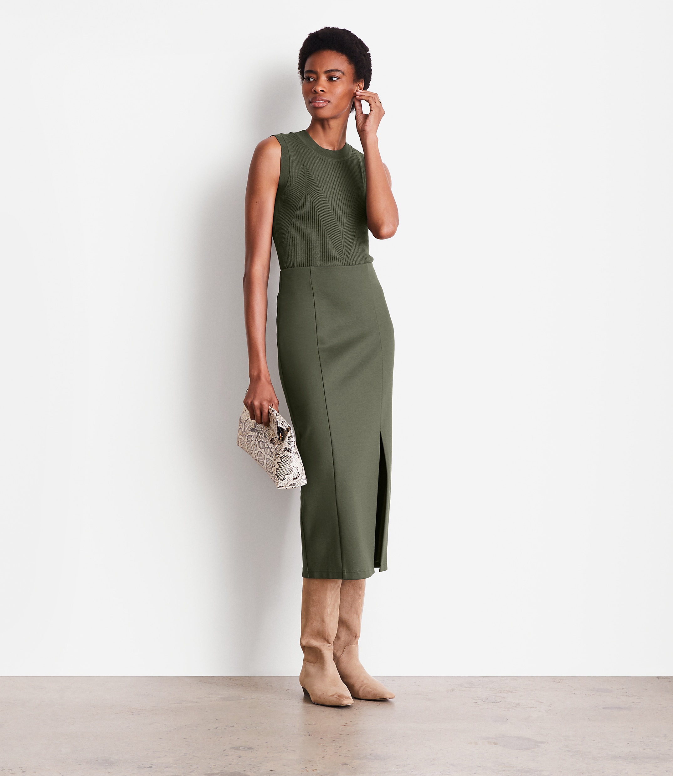 LOFT Versa Ponte Column Midi Skirt