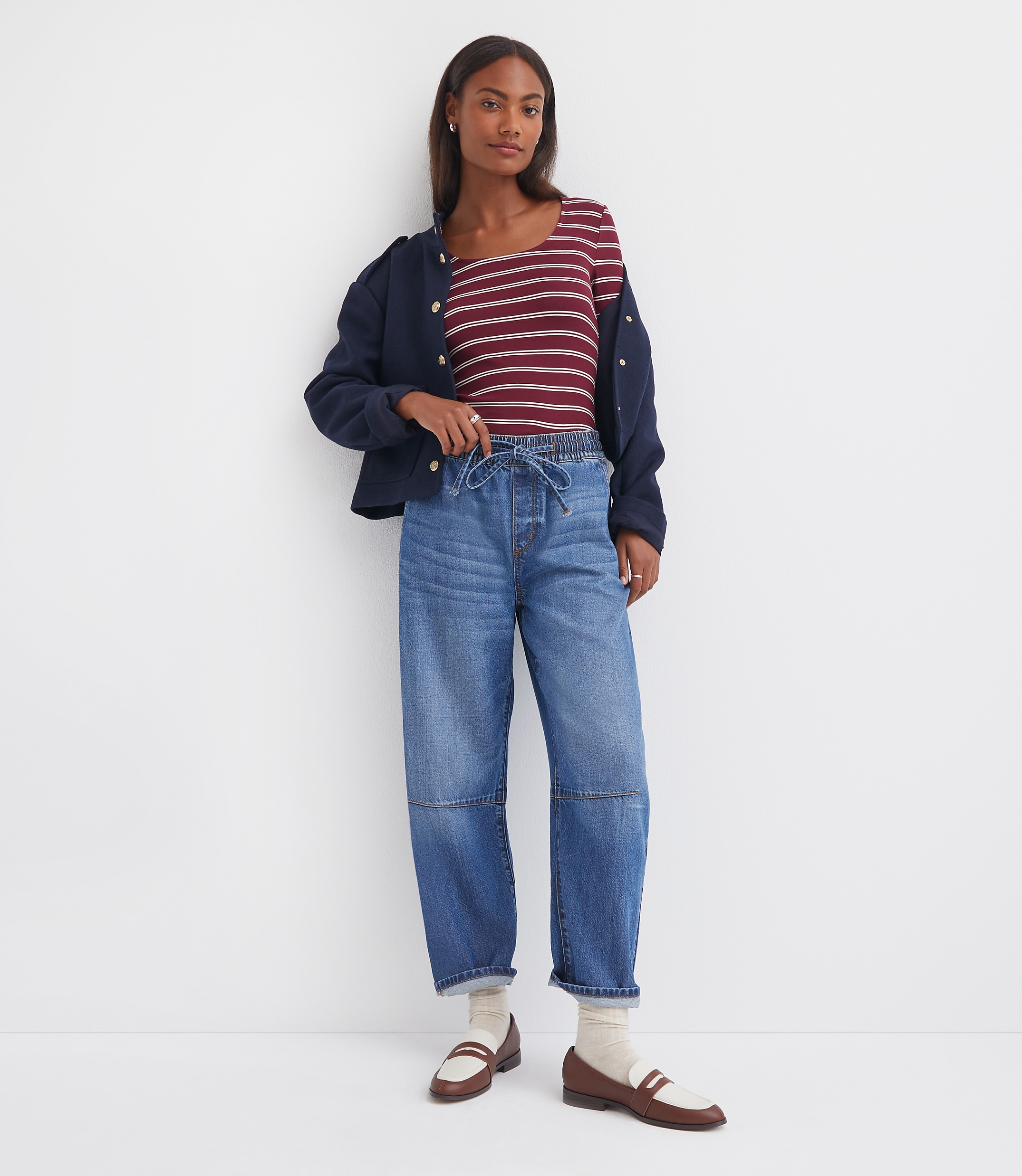Stripe Ribbed Scoop Neck Long Sleeve Tee