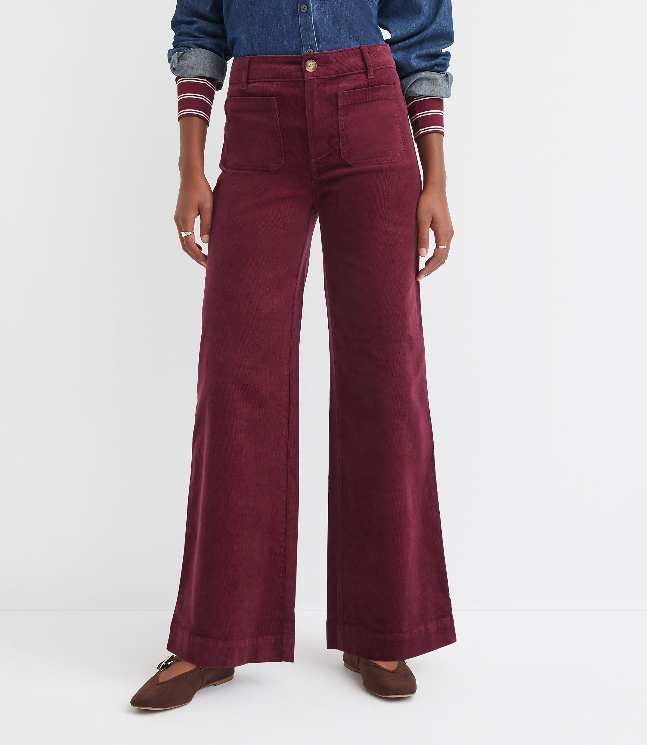 Curvy Palmer Wide Leg Pants in Brushed Corduroy