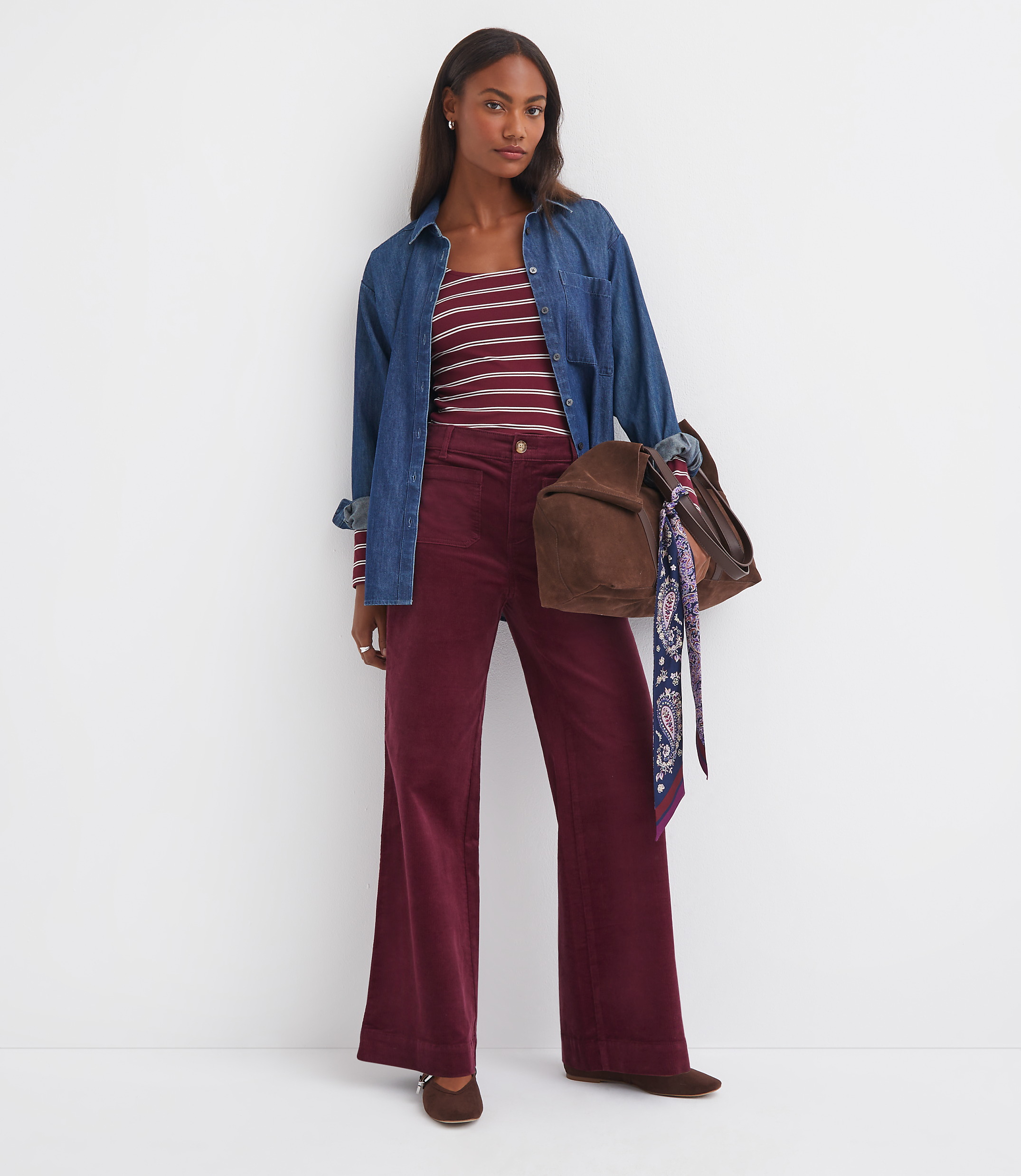 Petite Palmer Wide Leg Pants in Brushed Corduroy