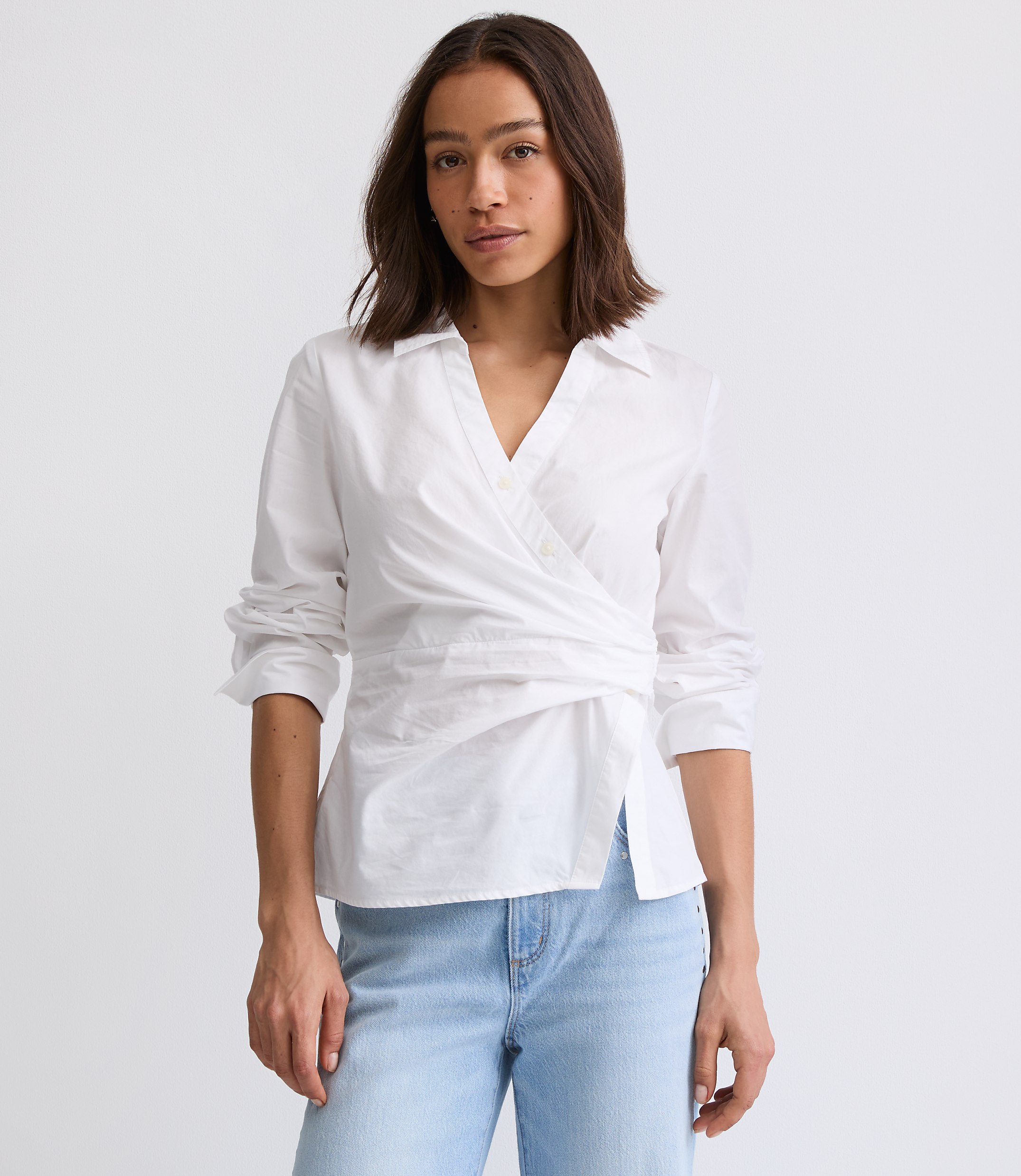 Petite Side Shirred Poplin Shirt