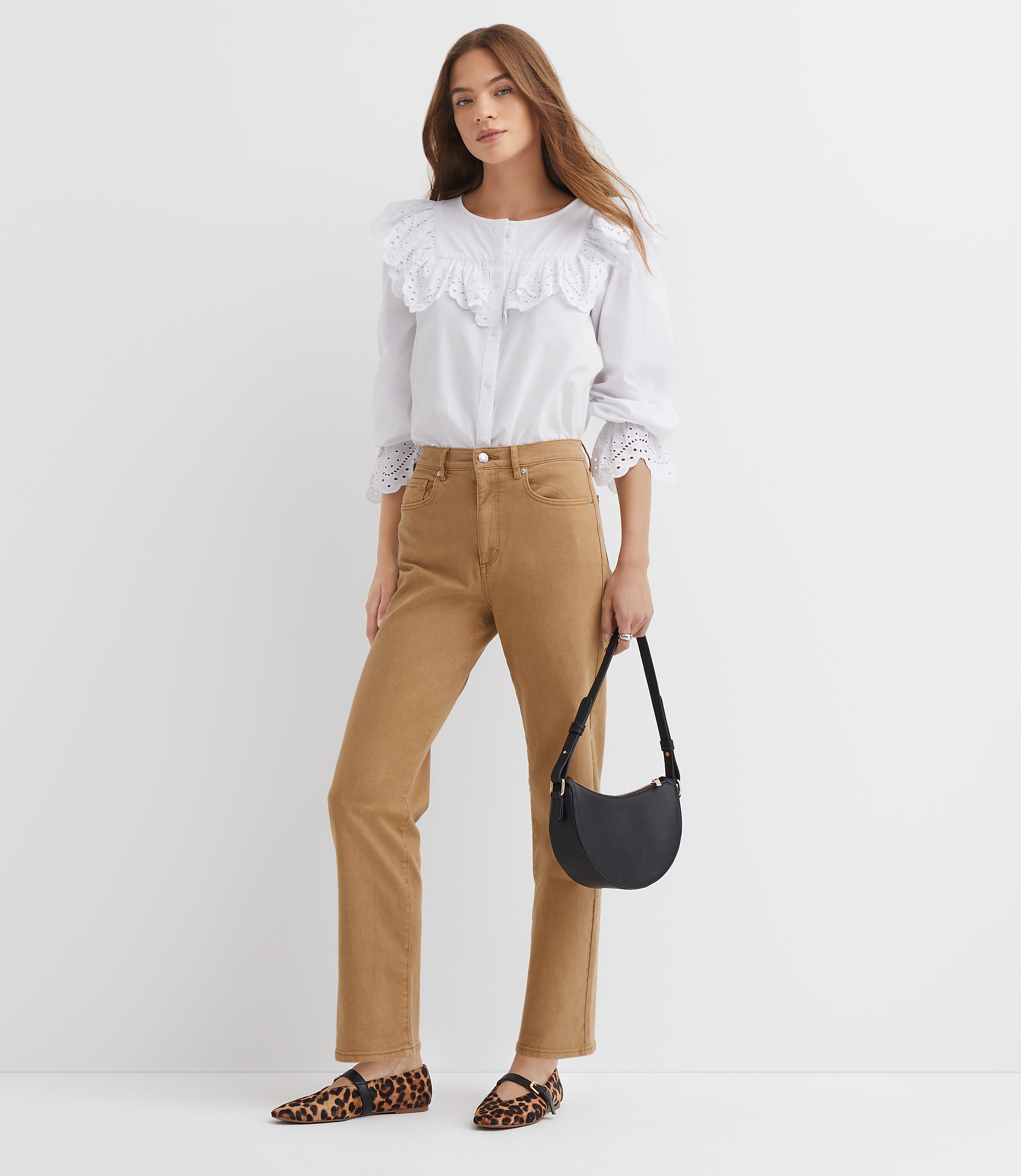 High Rise Straight Jeans in Cashew Tan