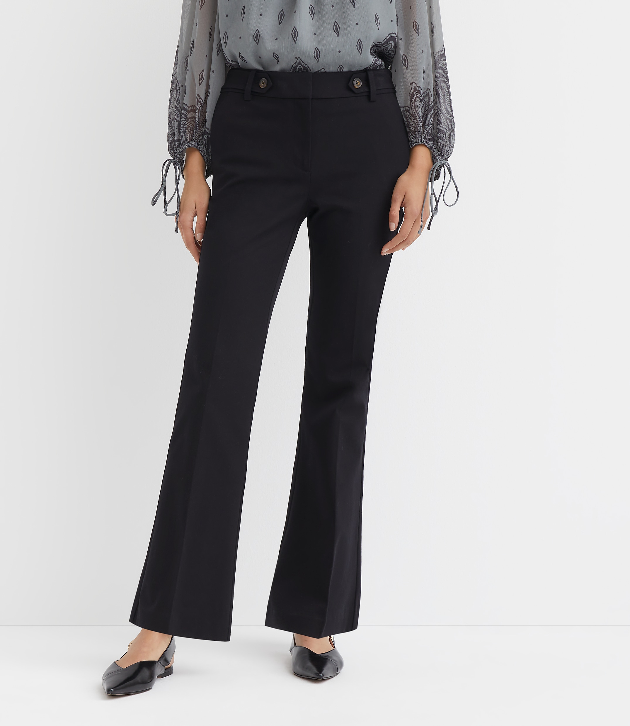 Curvy Tab Waist Boot Cut Pants in Bi-Stretch
