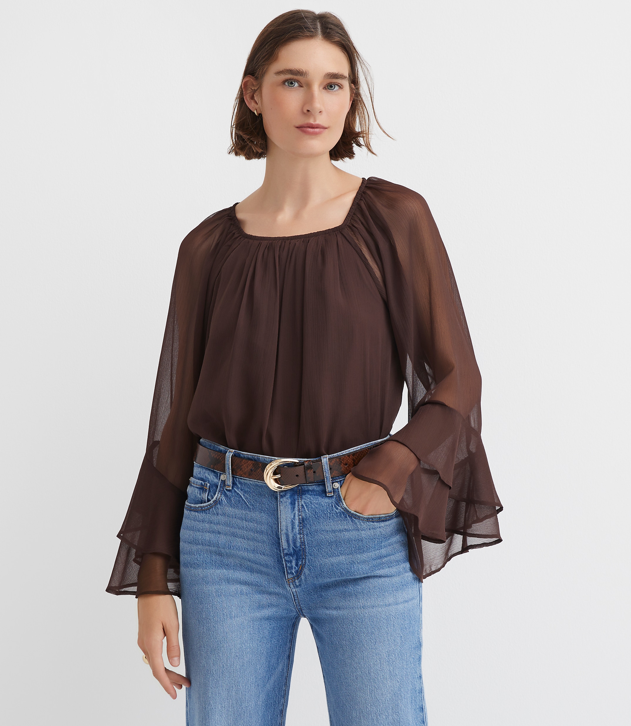 Petite Tiered Ruffle Sleeve Blouse