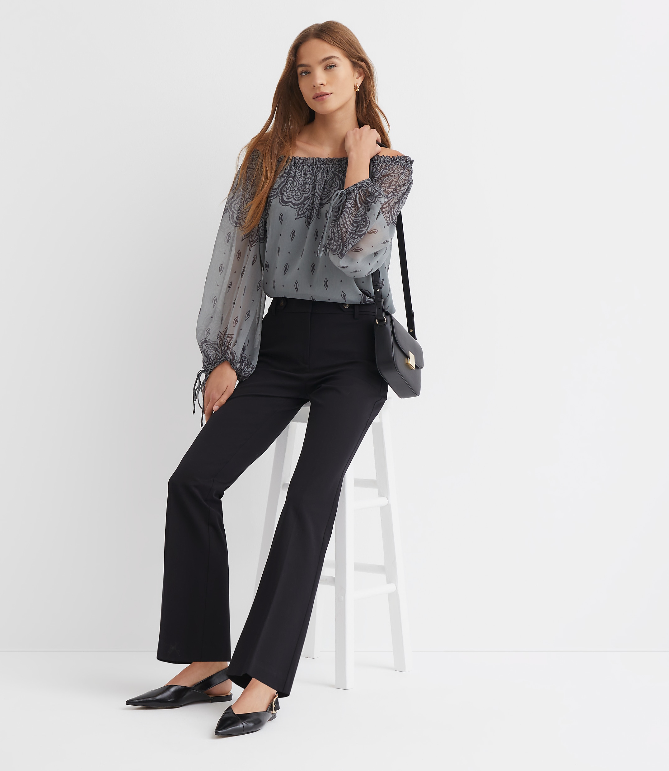 Petite Tab Waist Boot Cut Pants in Bi-Stretch