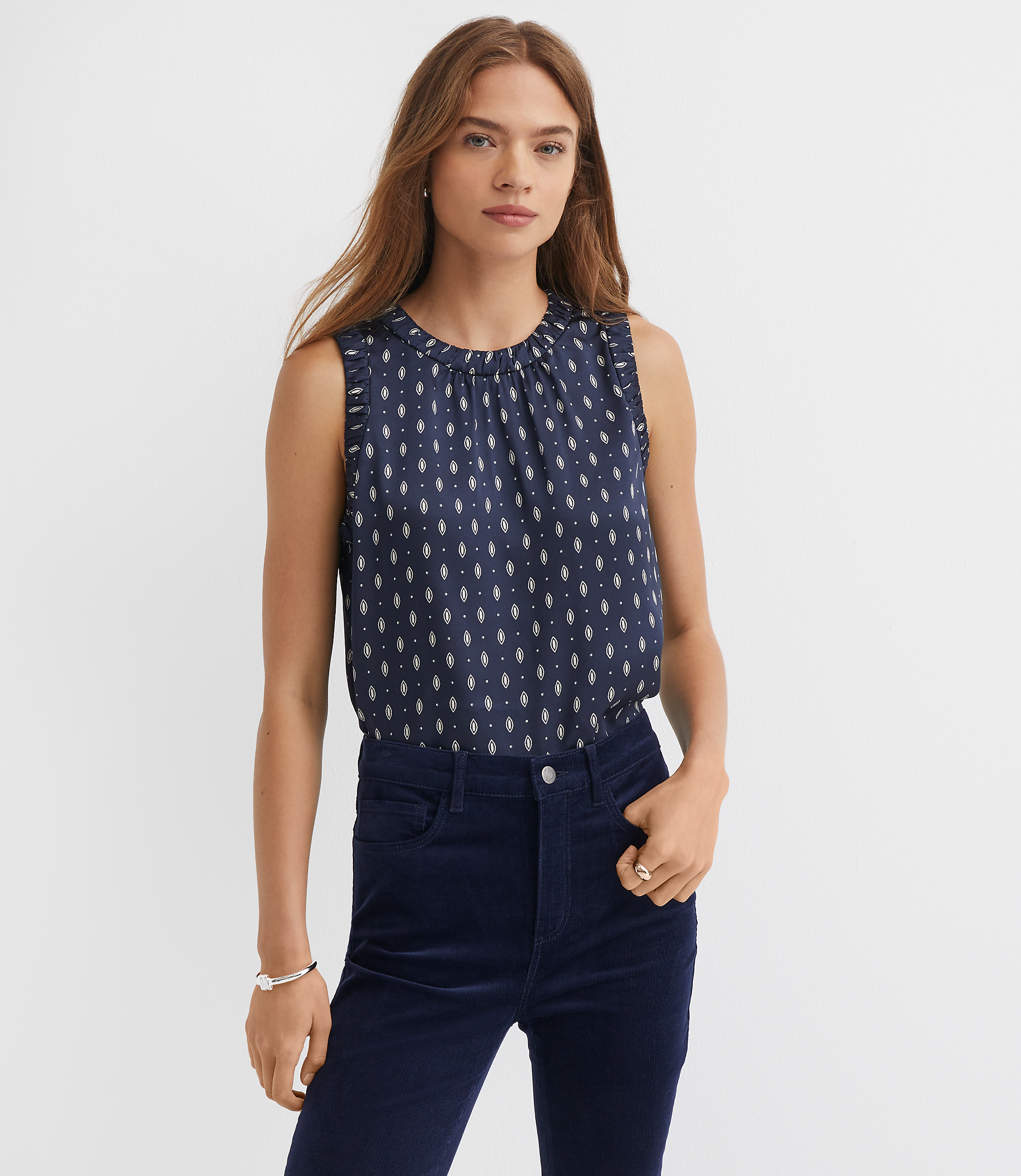 Petite Foulard Ruched Trim Shell