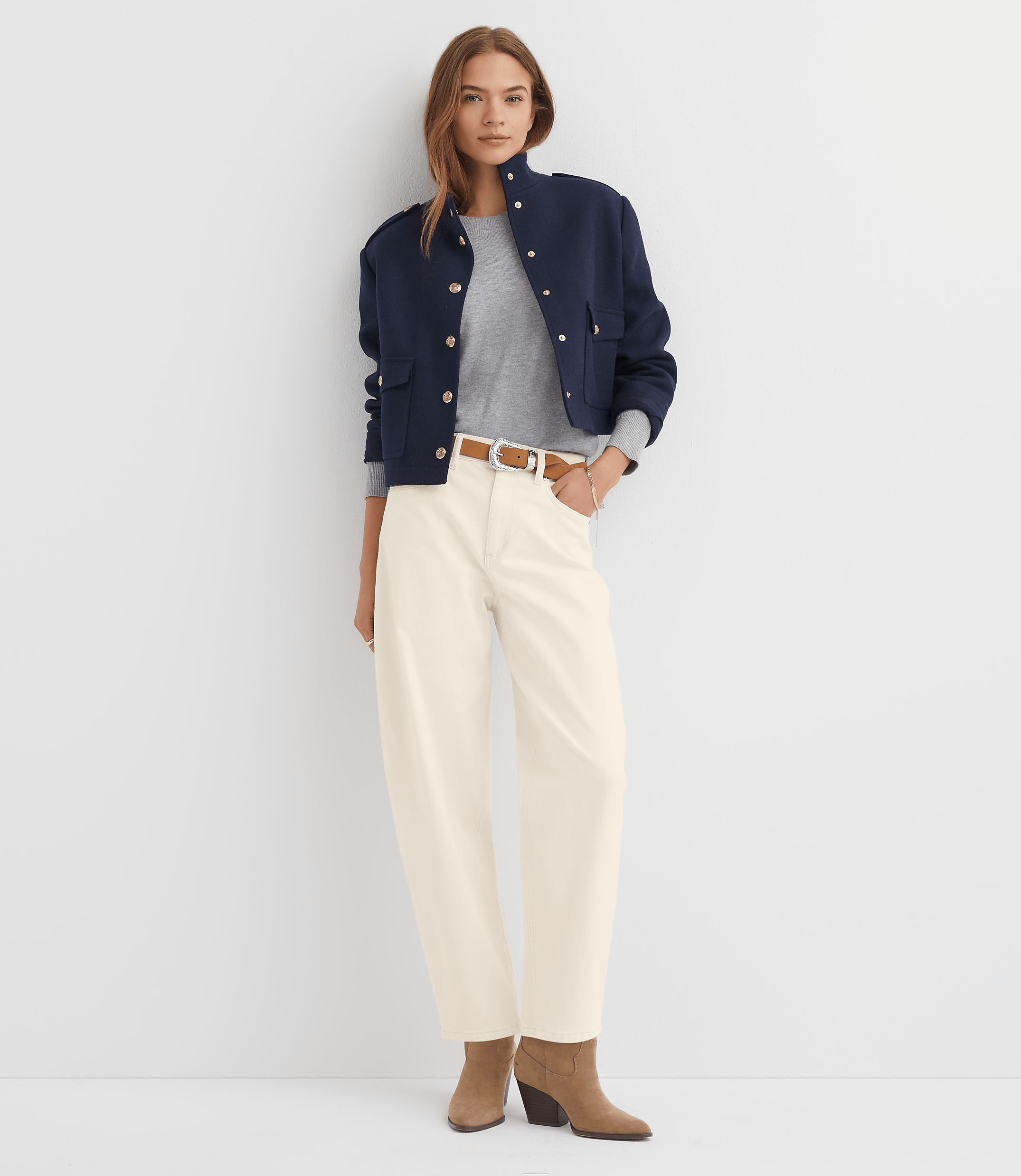 Petite High Rise Barrel Jeans in Ivory