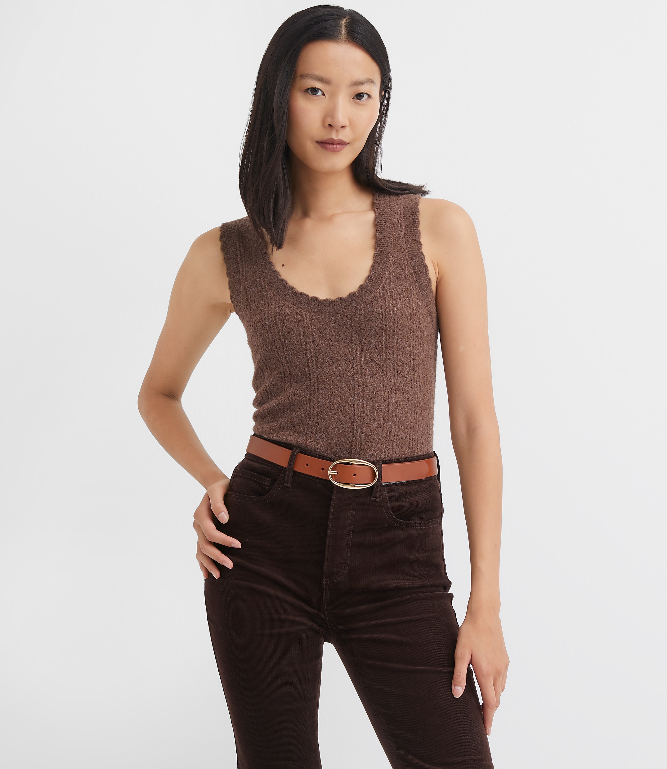 Scalloped Pointelle Sweater Tank Top
